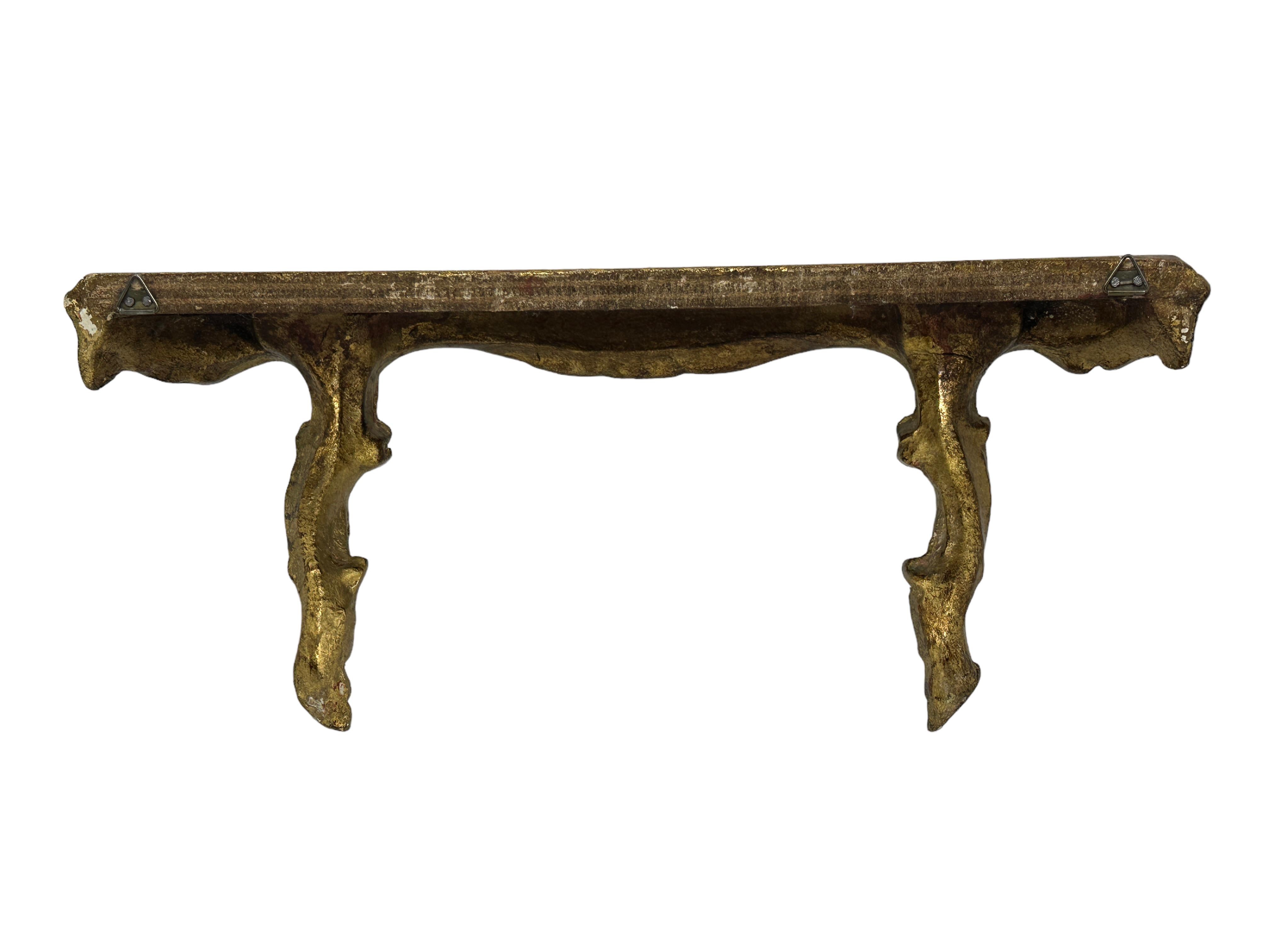 Composition Petite Gilded Tole Wall Mount Console Hollywood Regency Style Vintage Italy For Sale