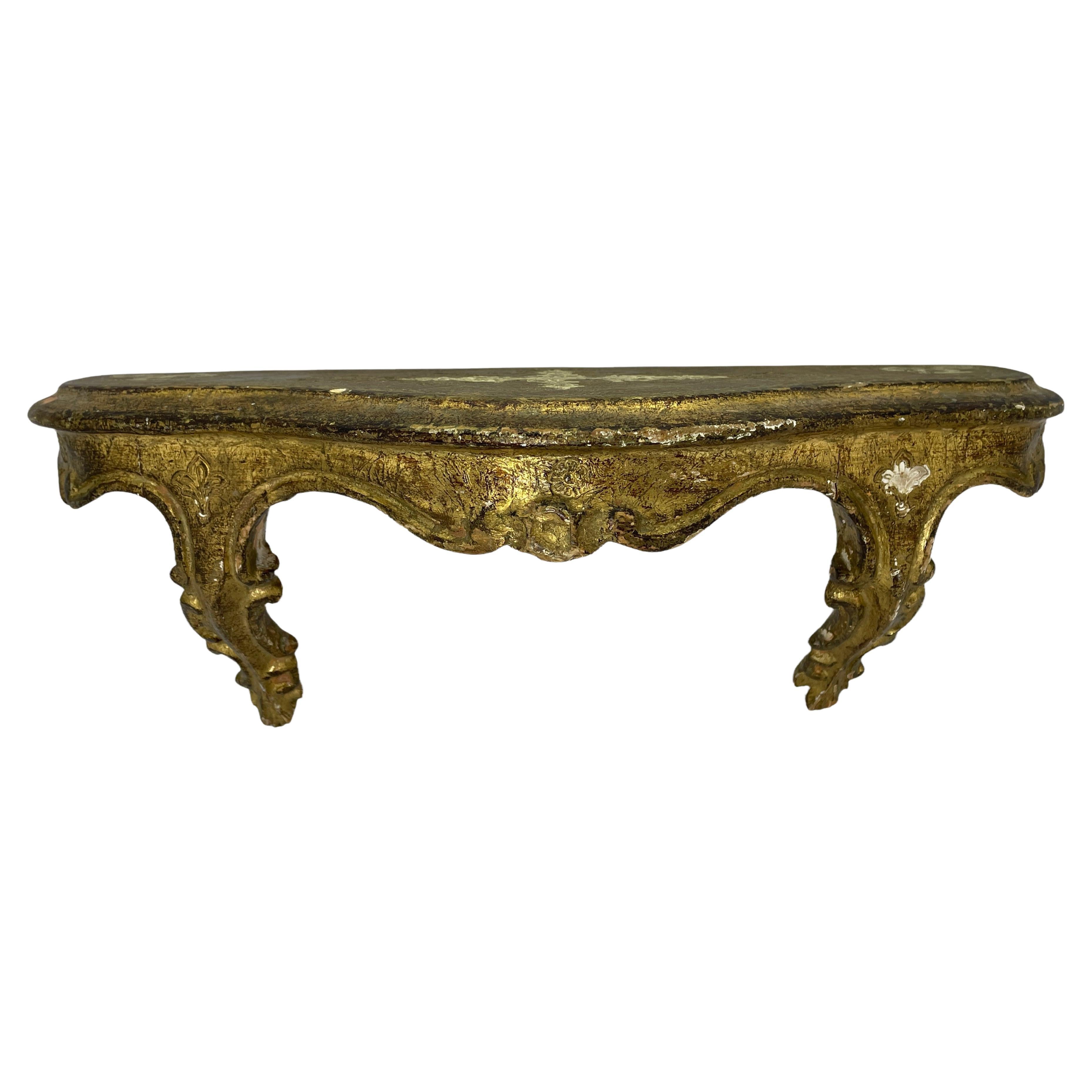 Petite Gilded Tole Wall Mount Console Hollywood Regency Style Vintage Italy For Sale