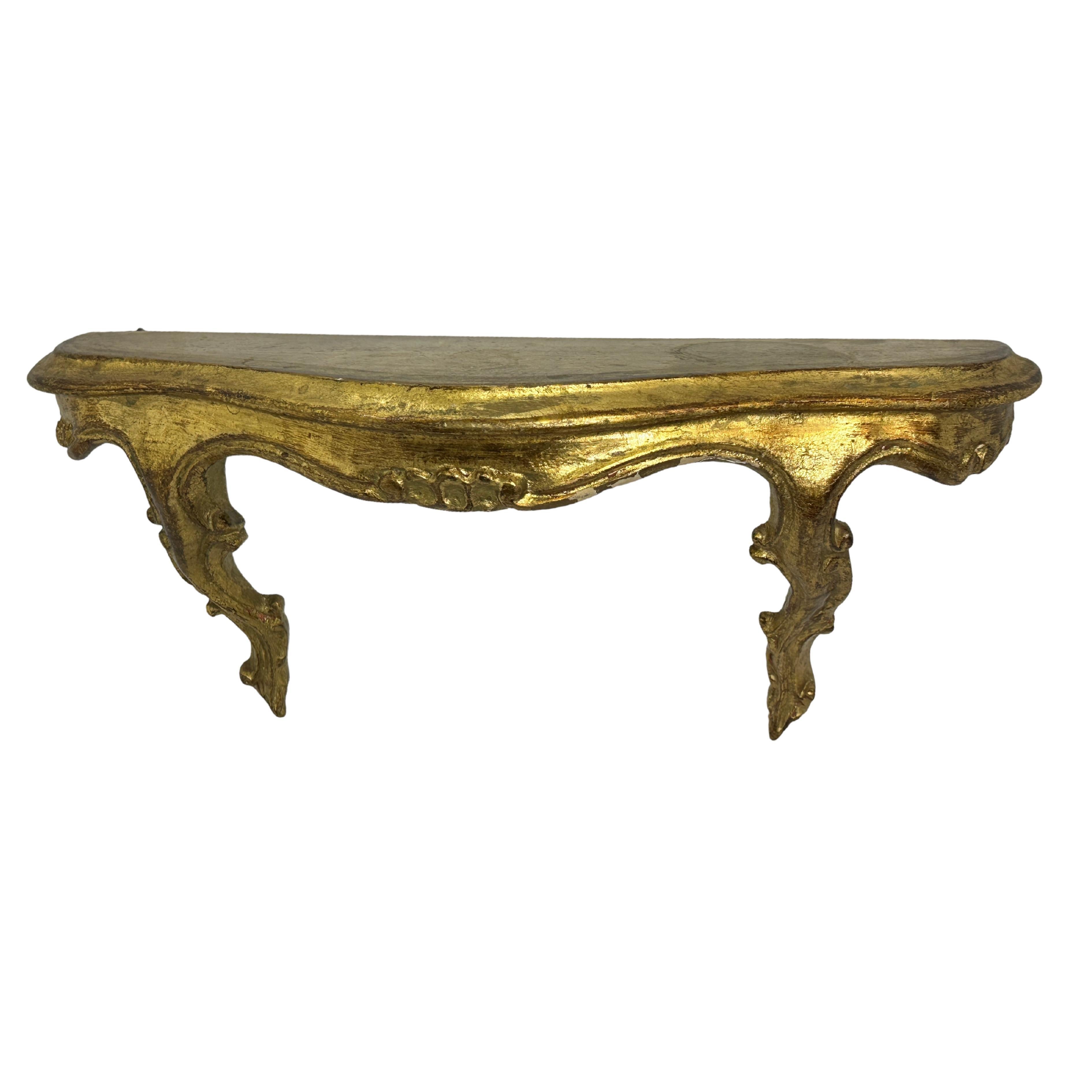 Petite Gilded Tole Wall Mount Console Hollywood Regency Style Vintage Italy For Sale