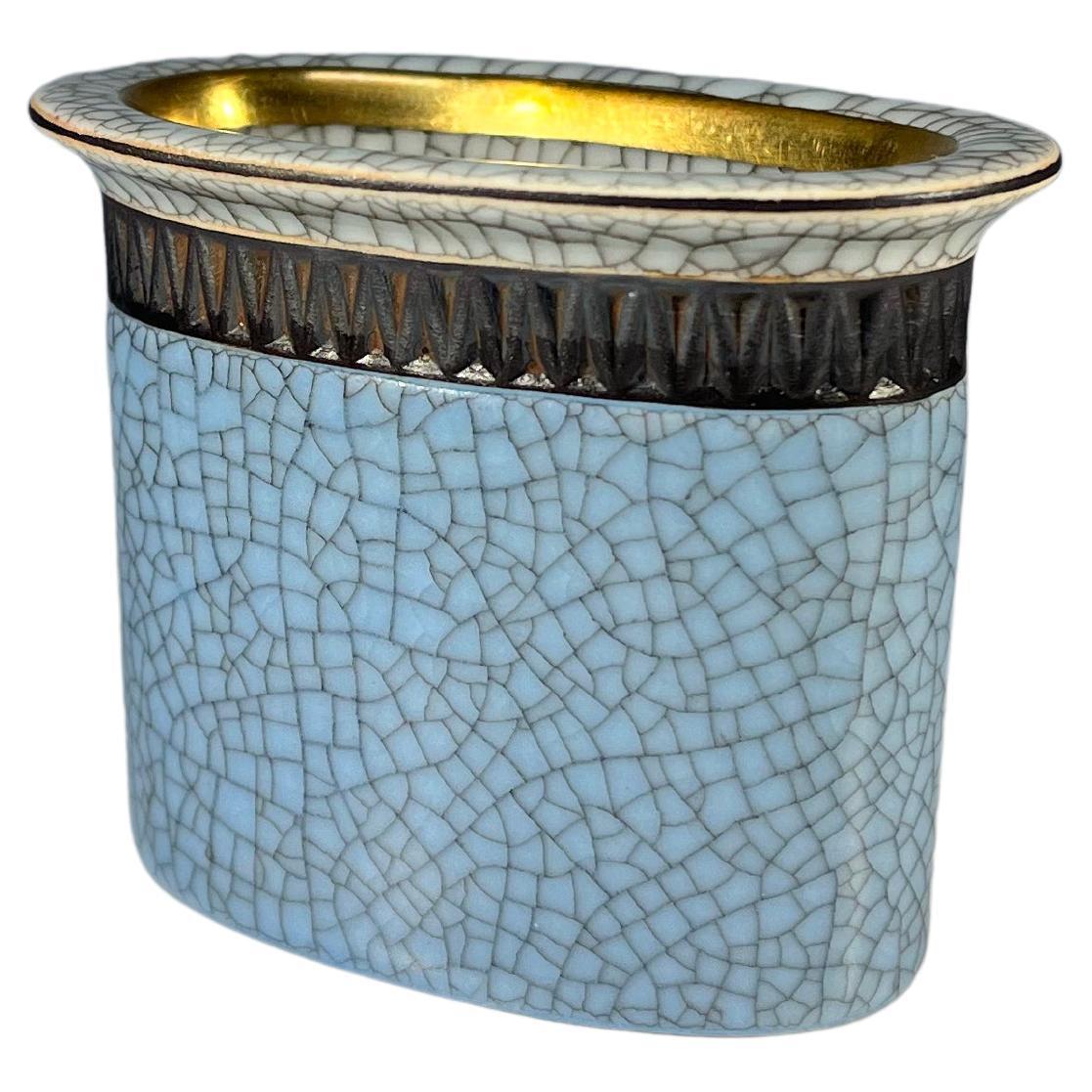 Petite Gilded Powd Blue Crackle Glaze Pot, Thorkild Olsen Royal Copenhagen #2949