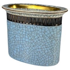 Petite Gilded Powd Blue Crackle Glaze Pot, Thorkild Olsen Royal Copenhagen #2949