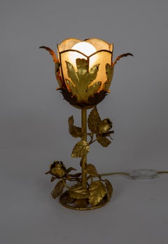 Petite Gilt Italian Rose Lamp w/ Capiz Shell Shade