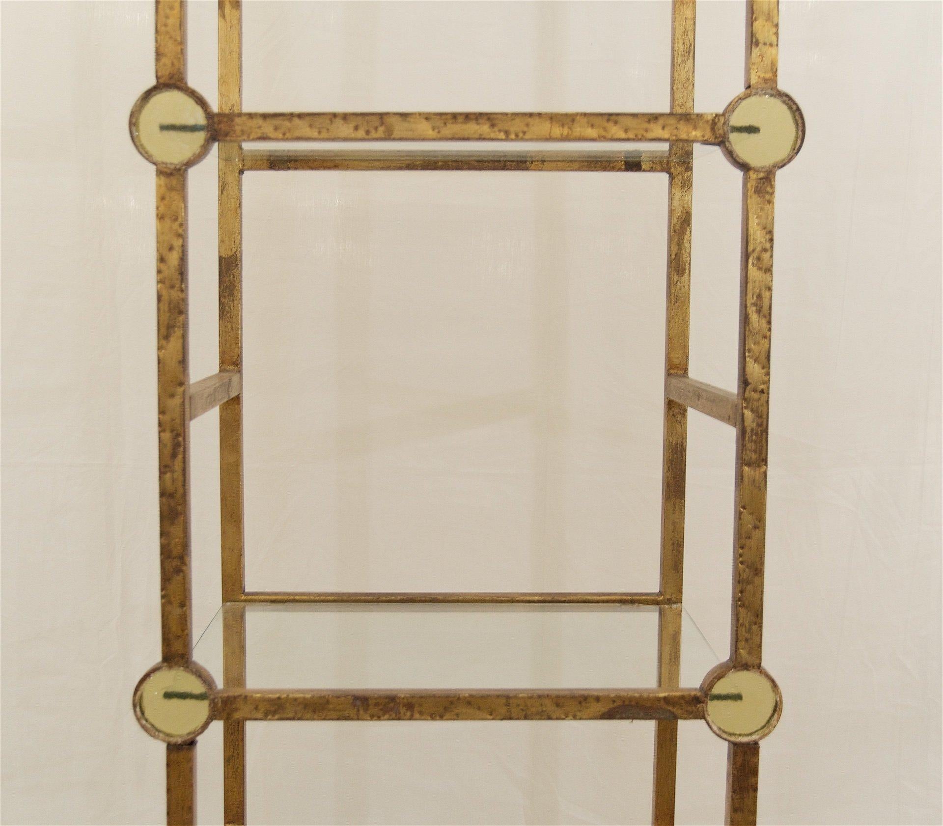 Petite Gilt Metal Etagere With Amber Glass Medallians In Good Condition In Stamford, CT