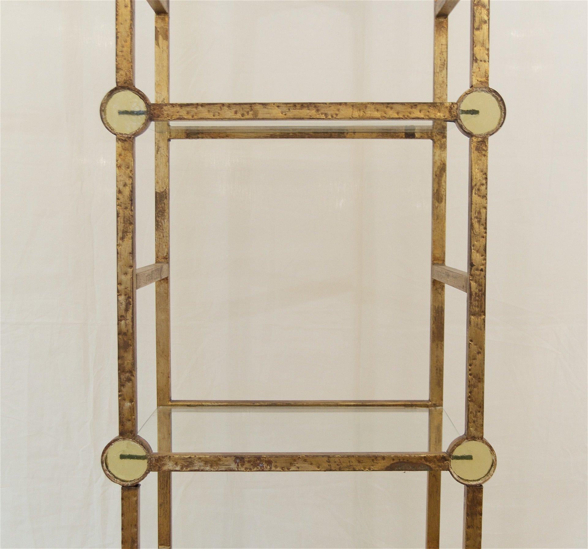 20th Century Petite Gilt Metal Etagere With Amber Glass Medallians