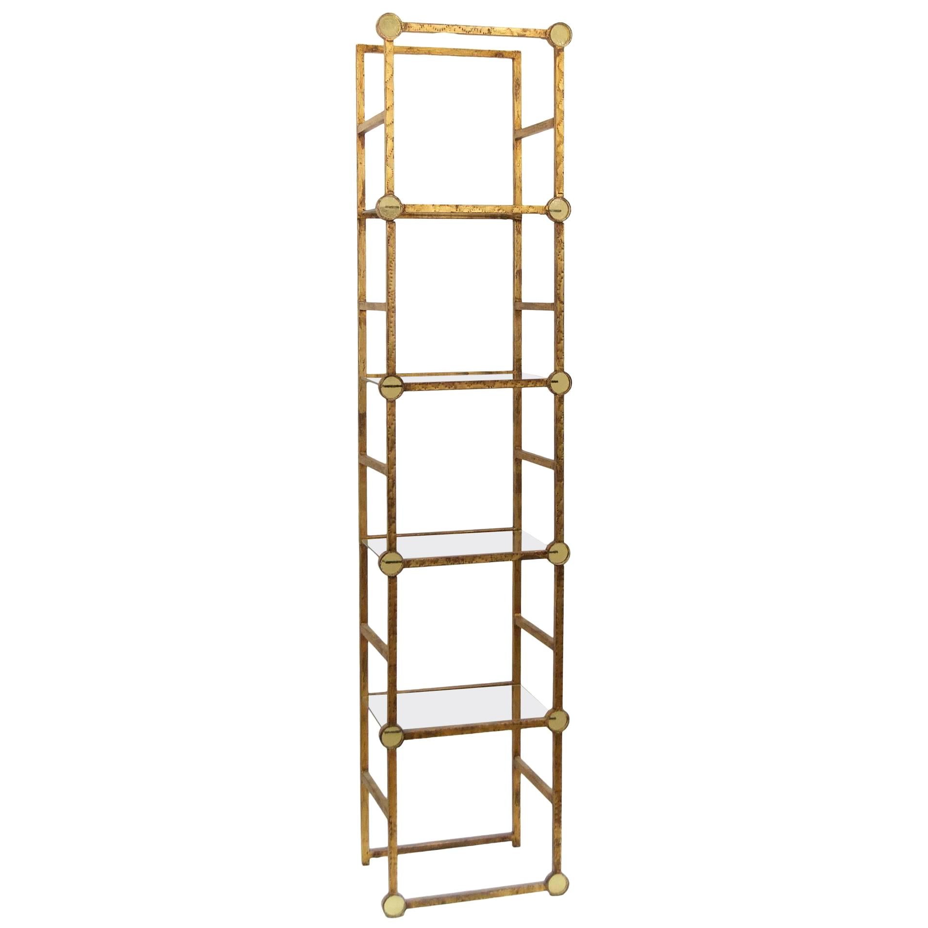 Petite Gilt Metal Etagere With Amber Glass Medallians