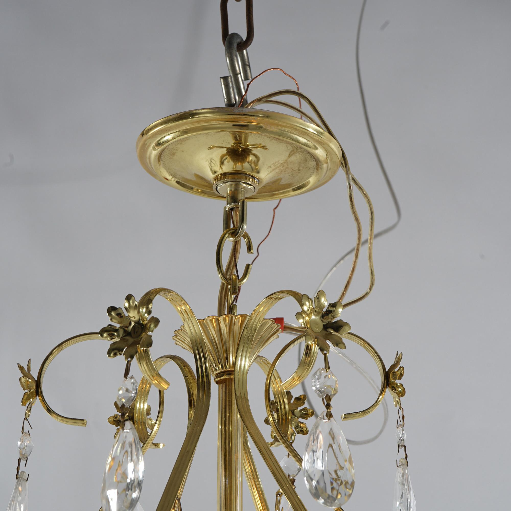 Petite Gilt Metal Three Light Chrystal Chandelier 20th C In Good Condition In Big Flats, NY