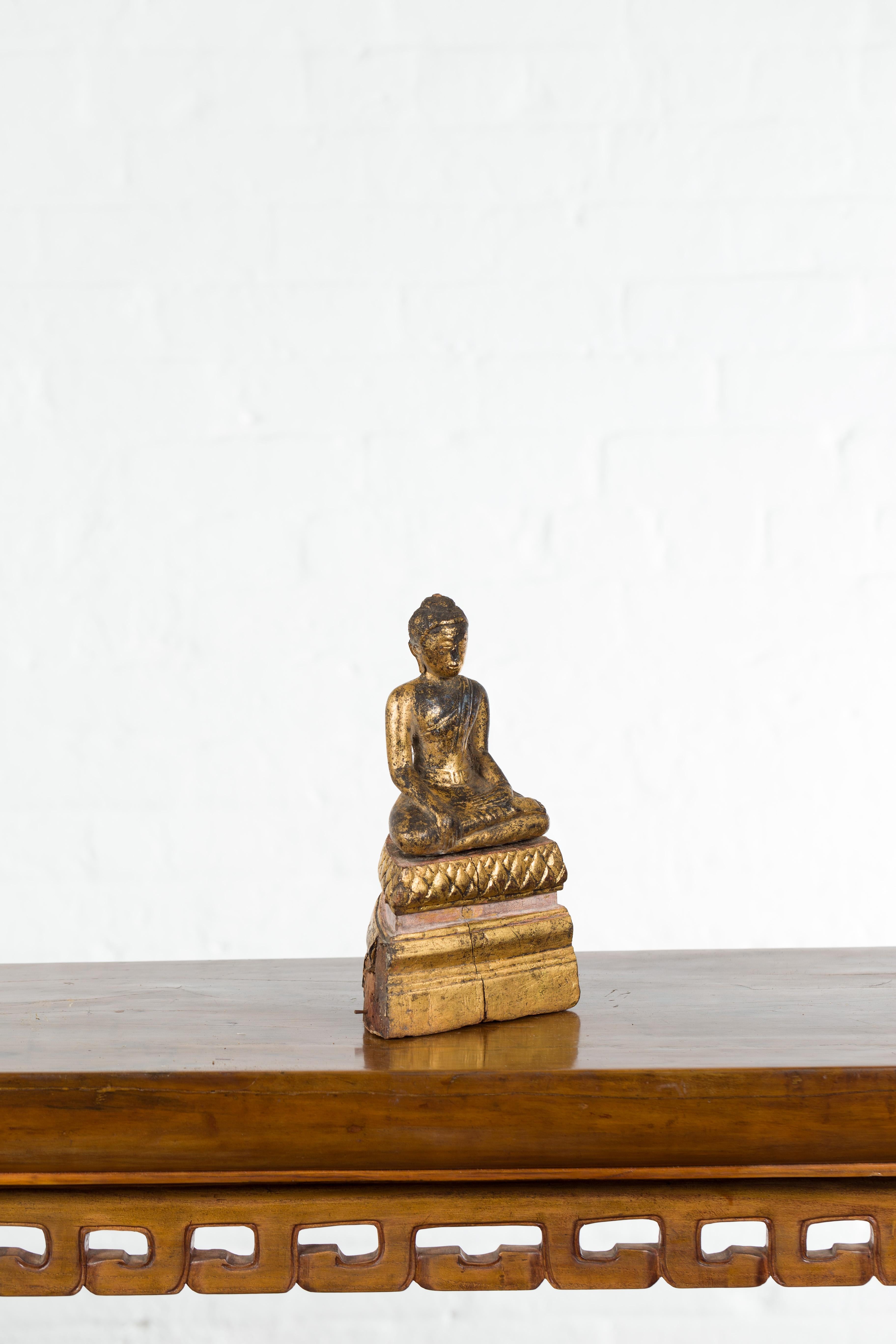Petite Giltwood Thai Ayutthaya Period Buddha Sculpture with Bhumisparsha Mudra 6