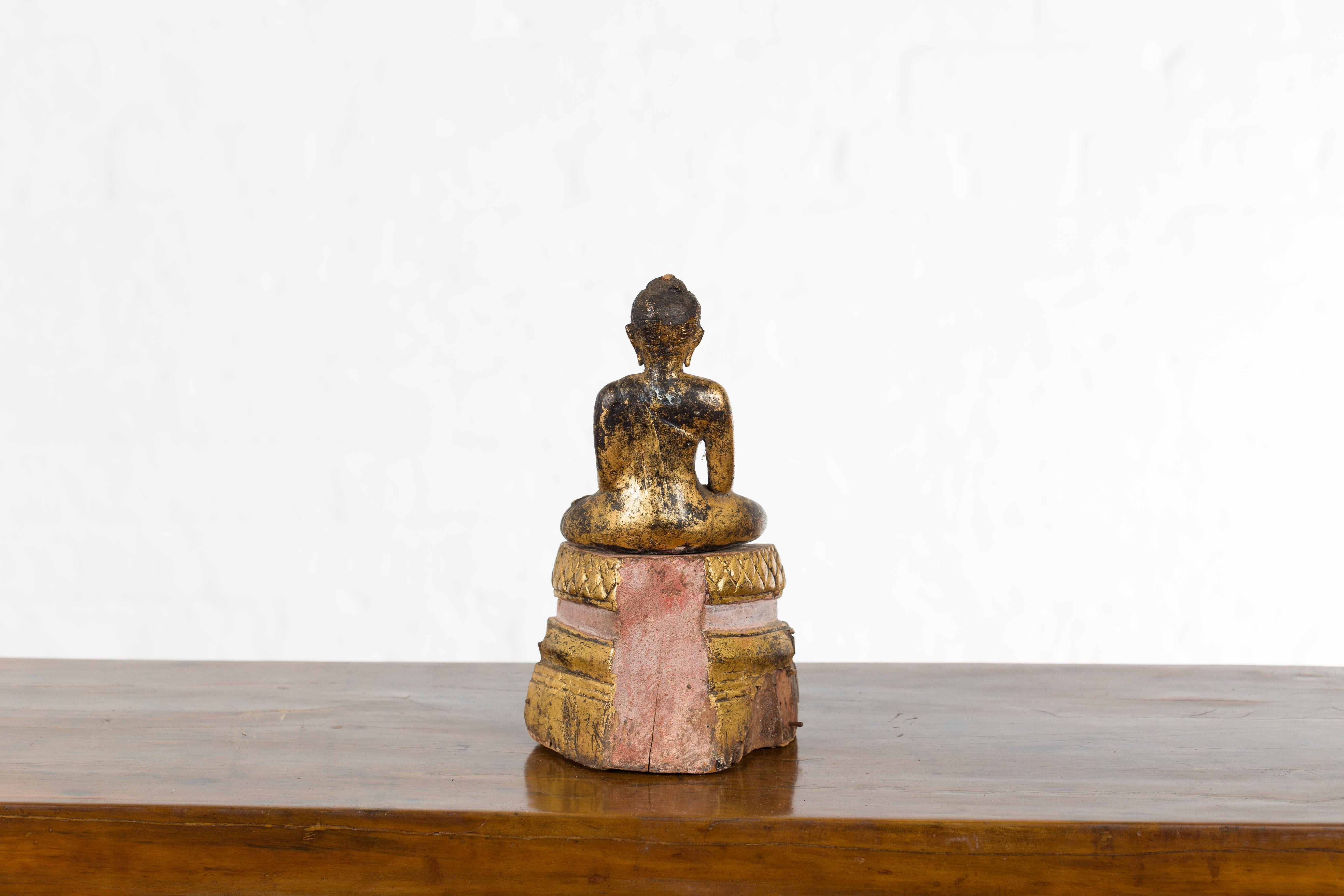 Petite Giltwood Thai Ayutthaya Period Buddha Sculpture with Bhumisparsha Mudra 8
