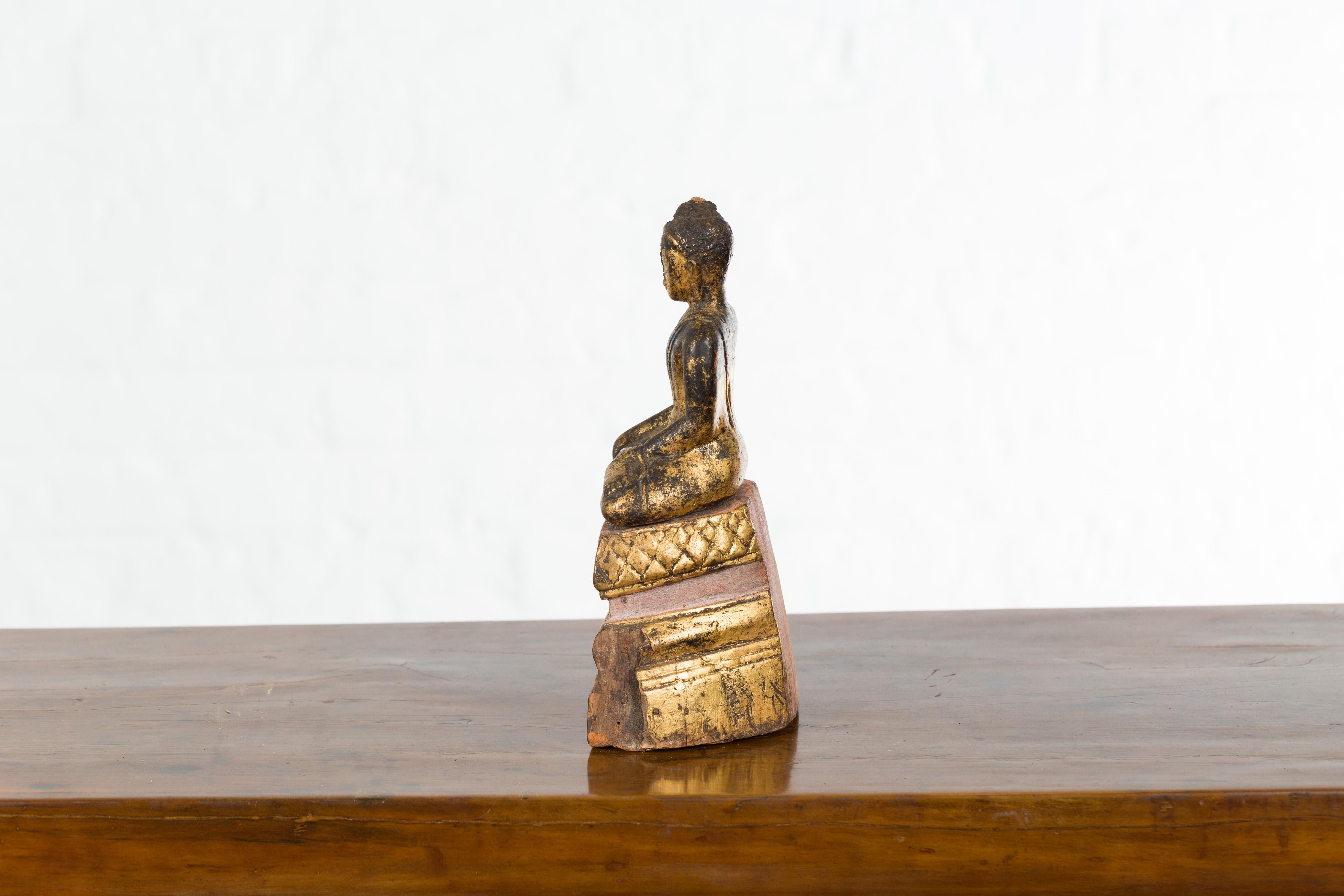 Petite Giltwood Thai Ayutthaya Period Buddha Sculpture with Bhumisparsha Mudra 9