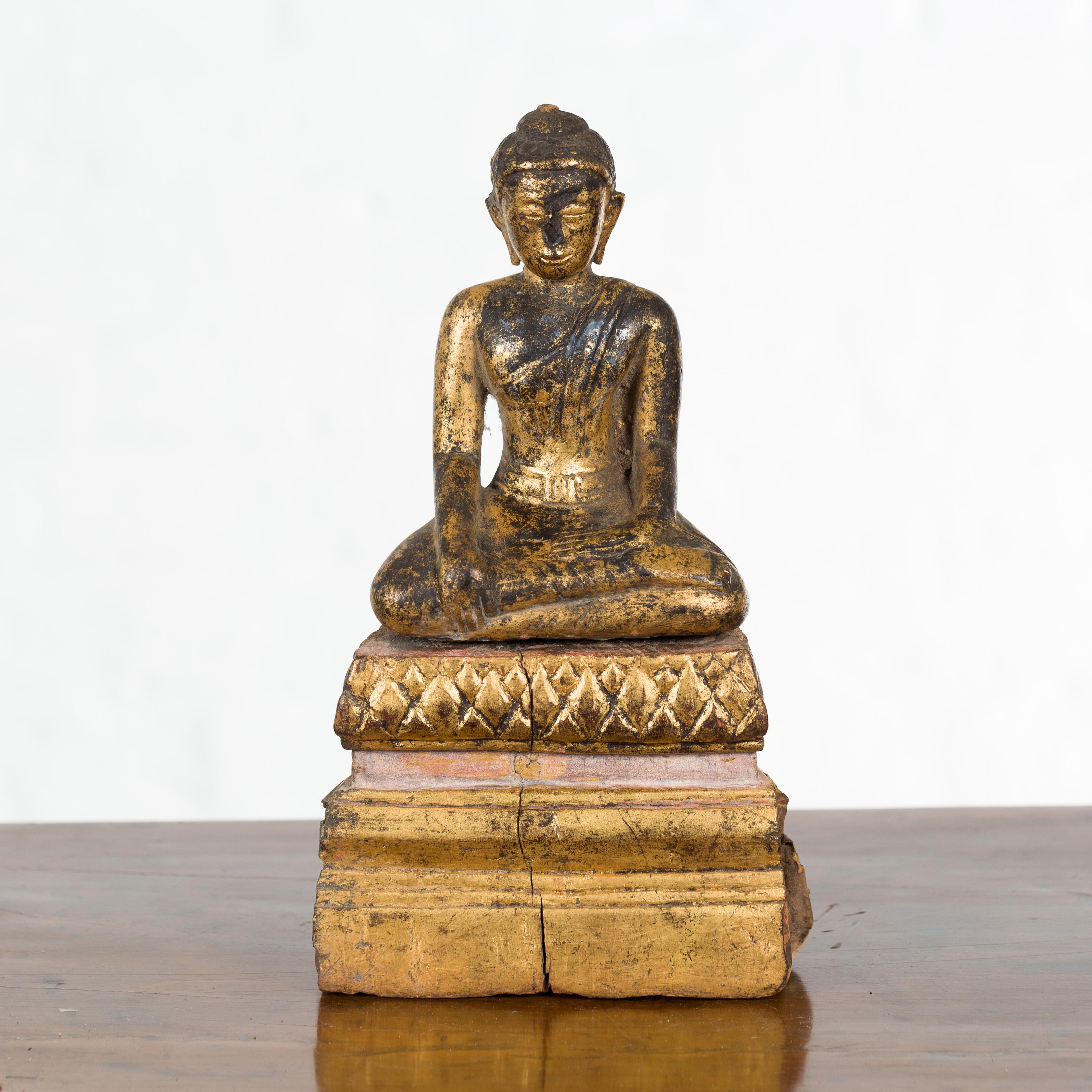Petite Giltwood Thai Ayutthaya Period Buddha Sculpture with Bhumisparsha Mudra 1