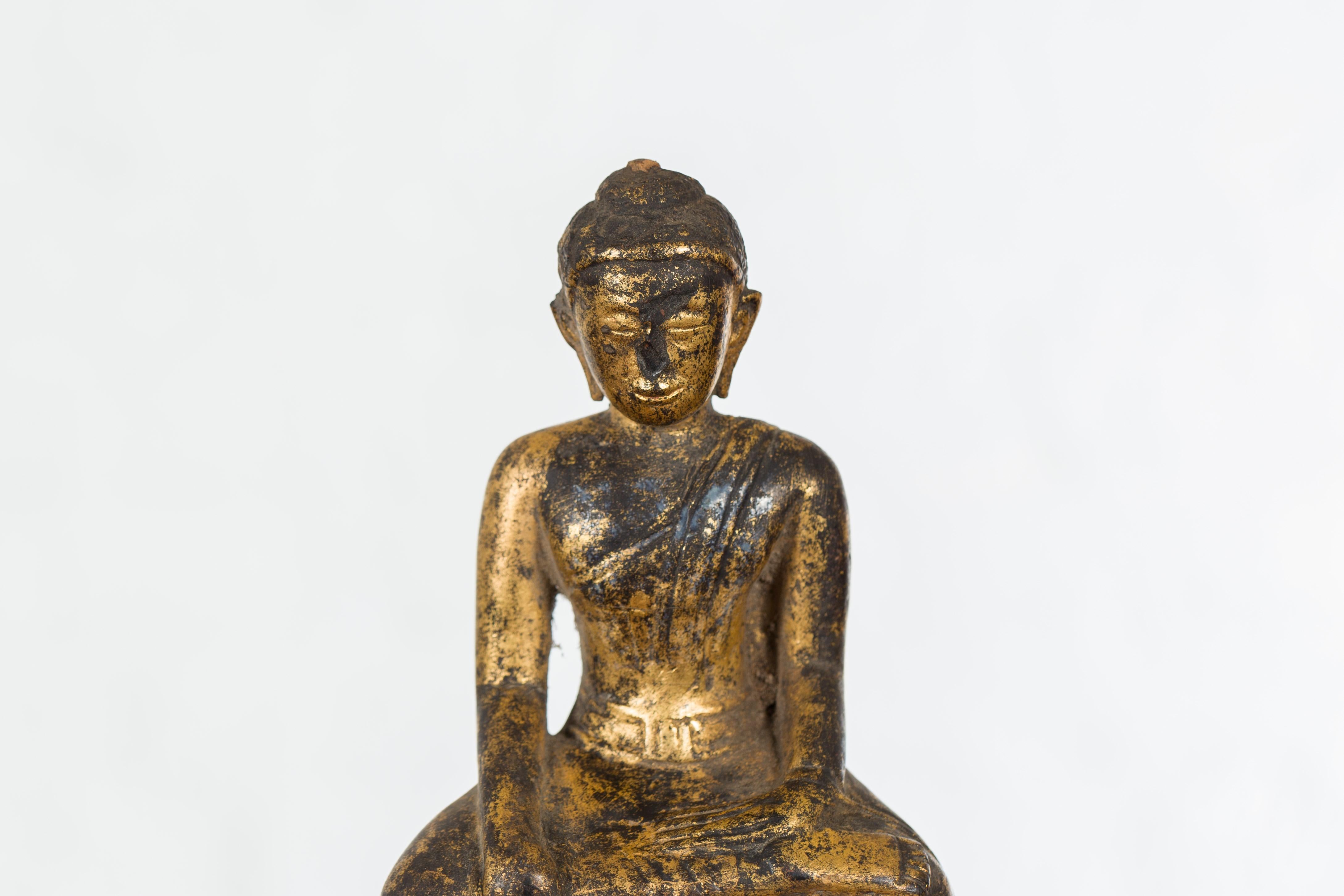 Petite Giltwood Thai Ayutthaya Period Buddha Sculpture with Bhumisparsha Mudra 2