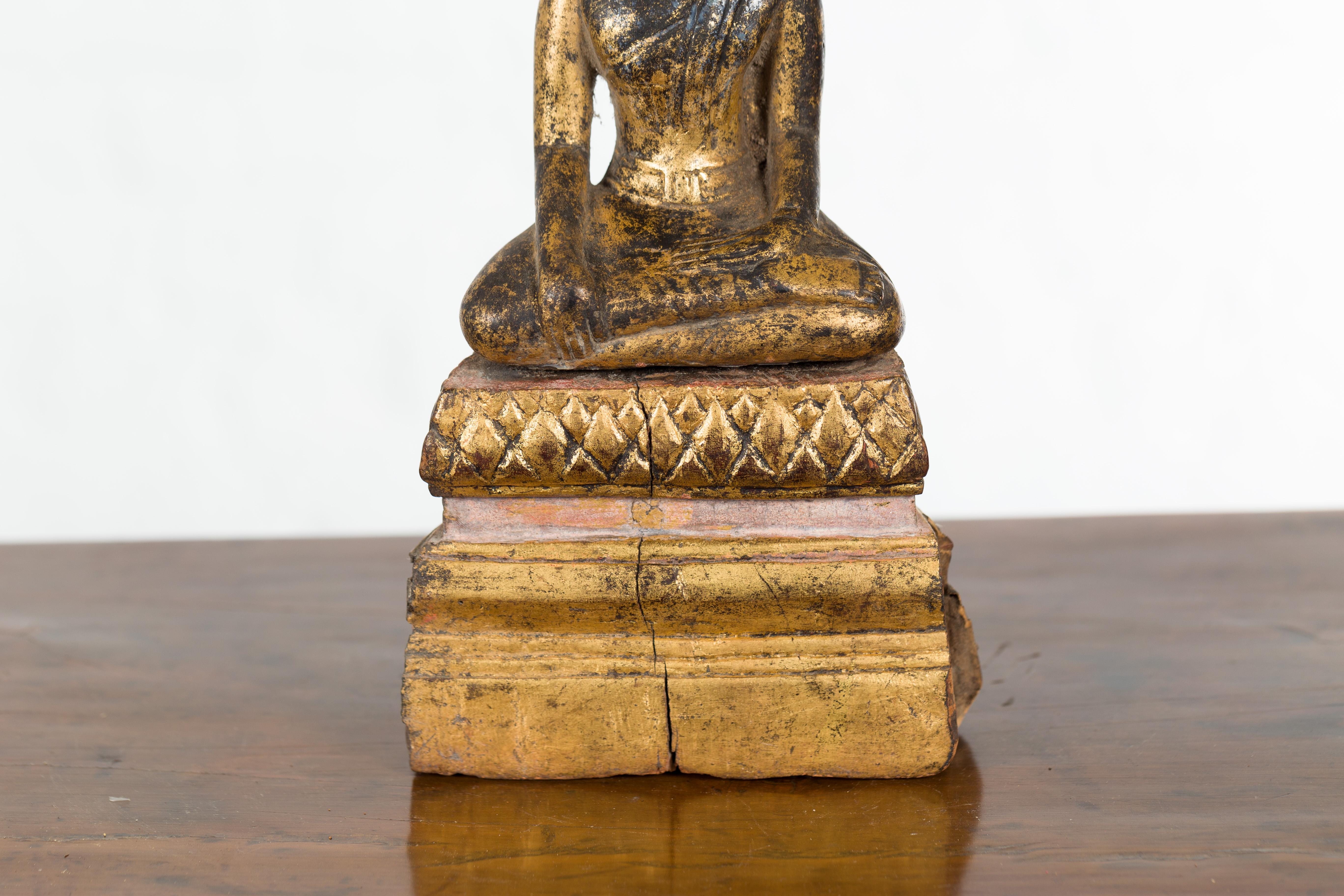 Petite Giltwood Thai Ayutthaya Period Buddha Sculpture with Bhumisparsha Mudra 3