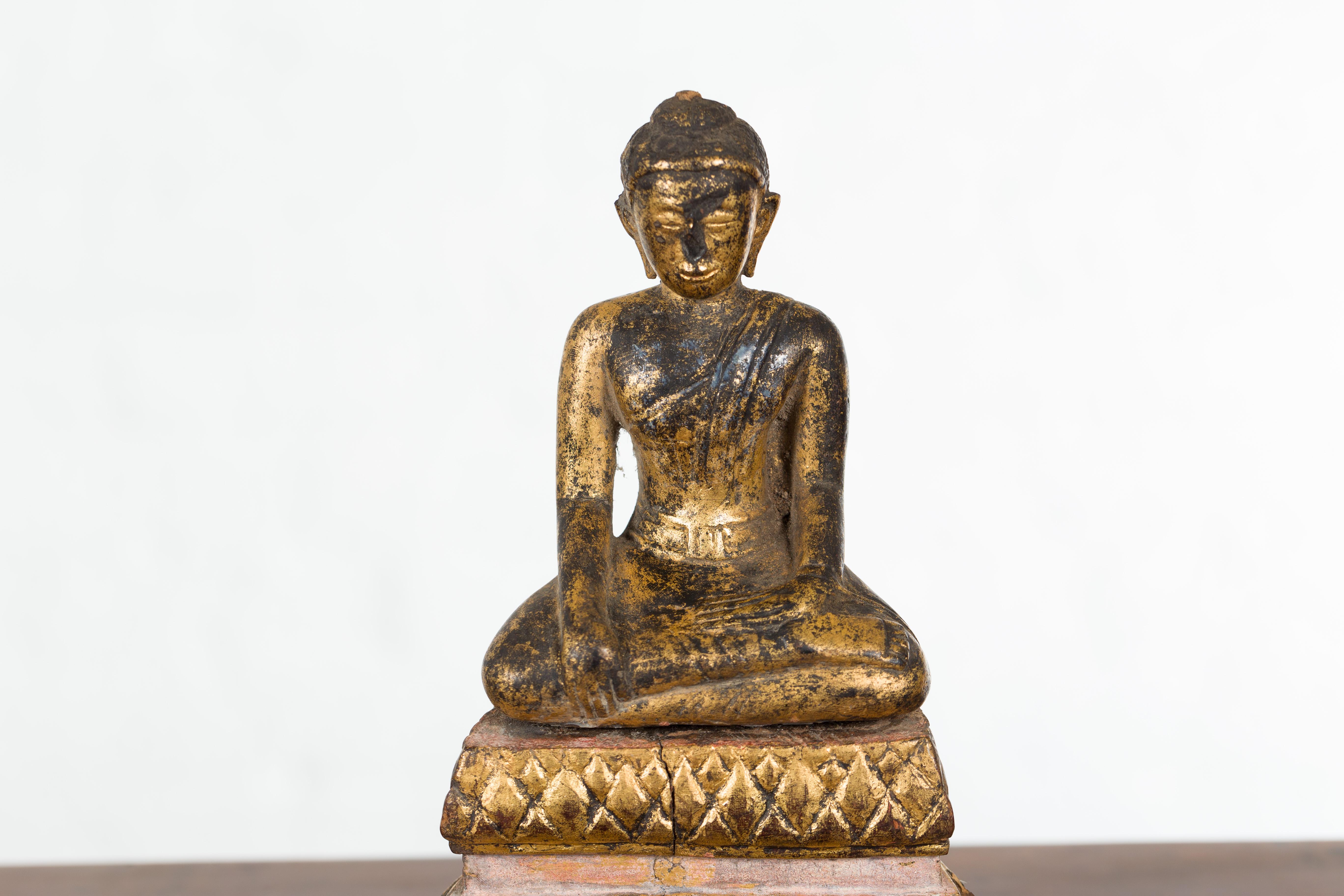 Petite Giltwood Thai Ayutthaya Period Buddha Sculpture with Bhumisparsha Mudra 4