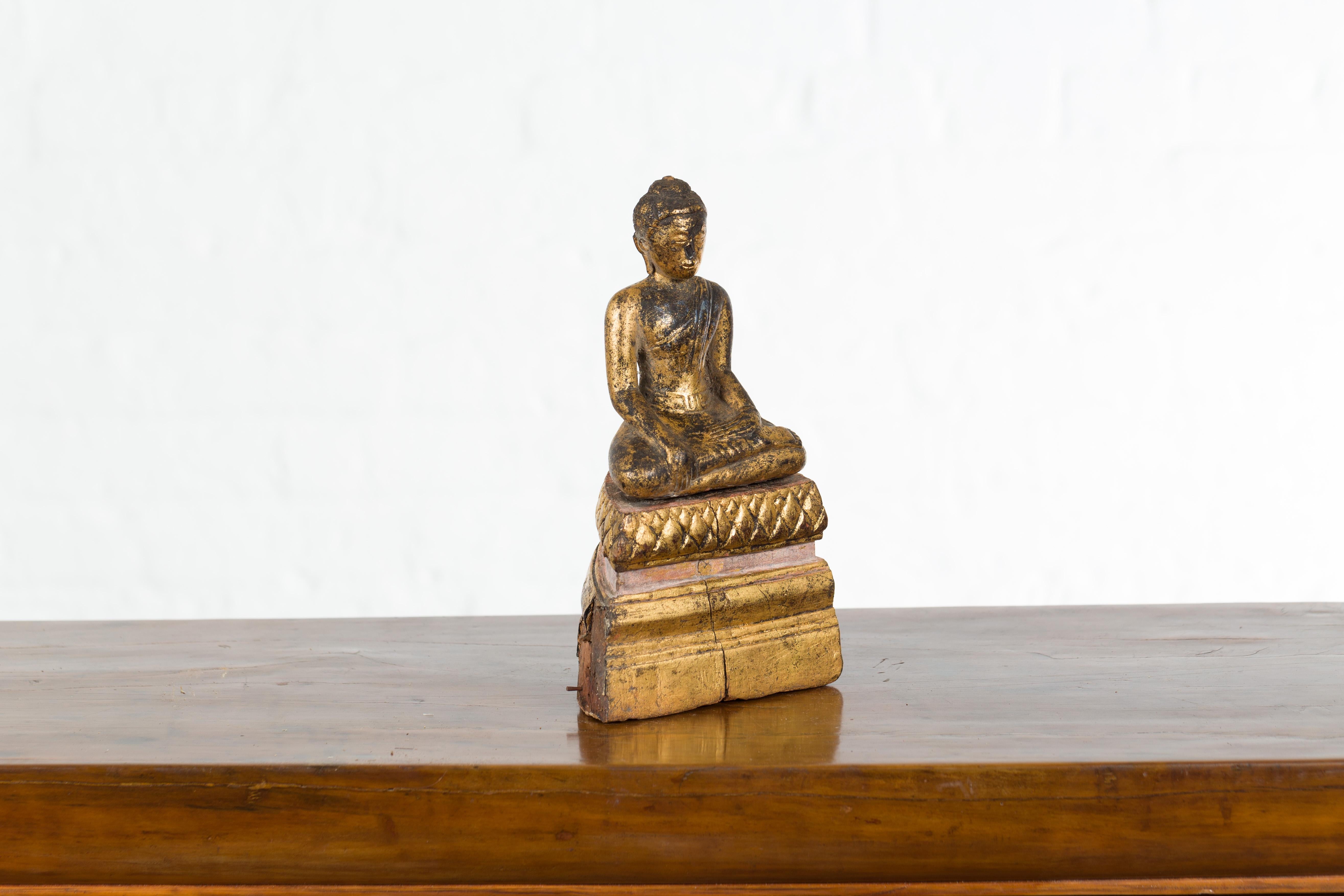 Petite Giltwood Thai Ayutthaya Period Buddha Sculpture with Bhumisparsha Mudra 5