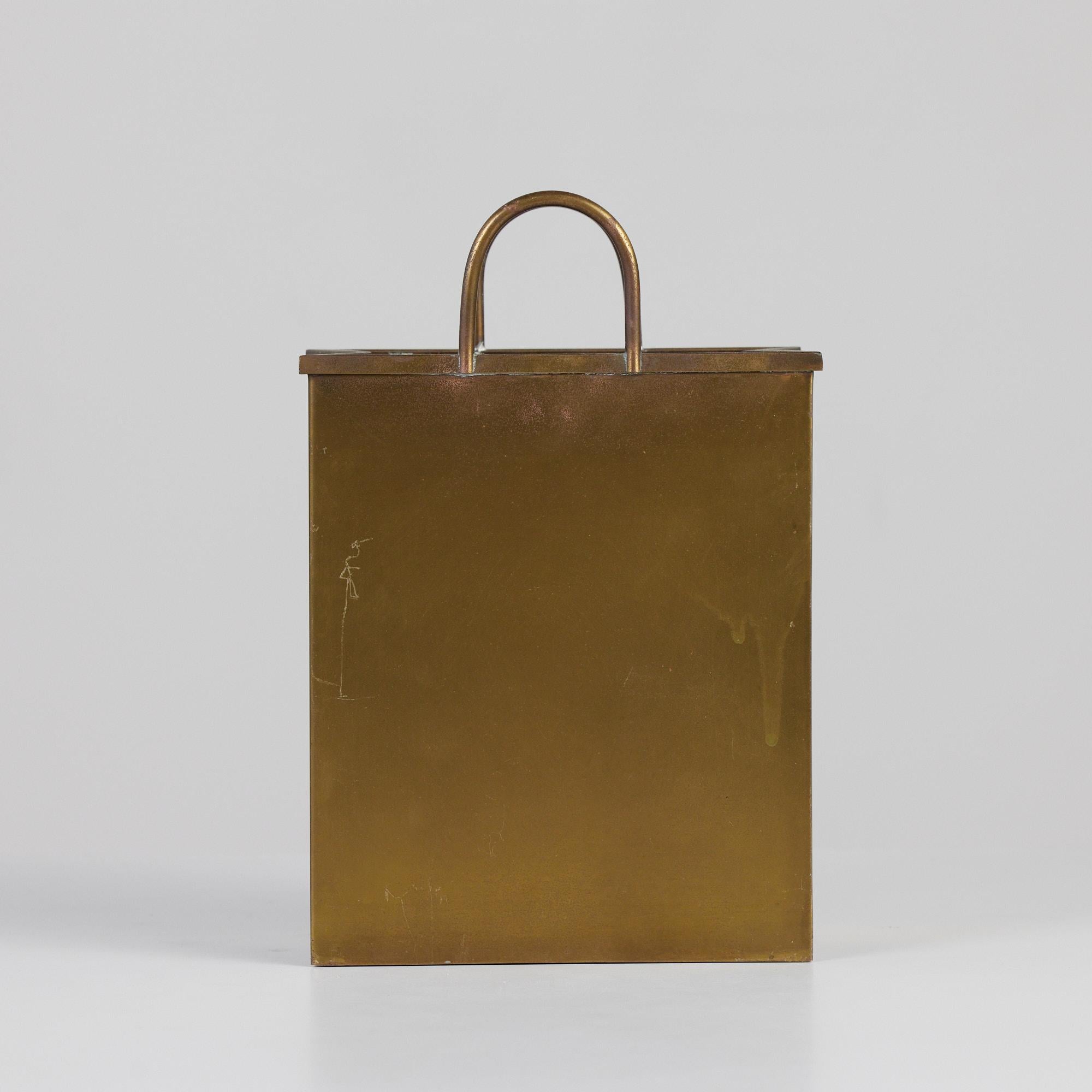 Italian Petite Gio Ponti Attributed Patinated Brass Shopping Bag