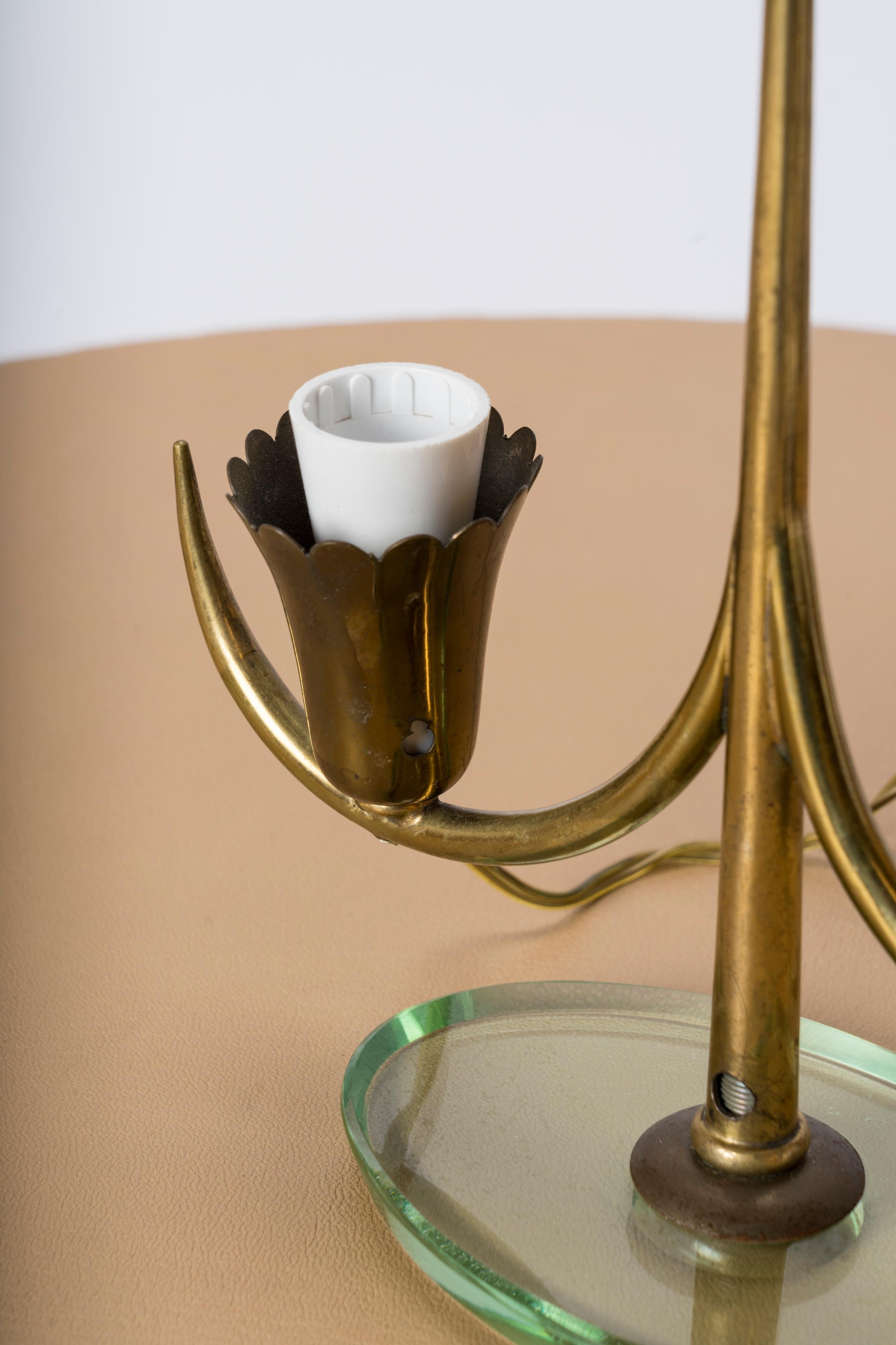 Italian Petite Glass and Brass Table Lamp att. Fontana Arte - Italy 1950's For Sale