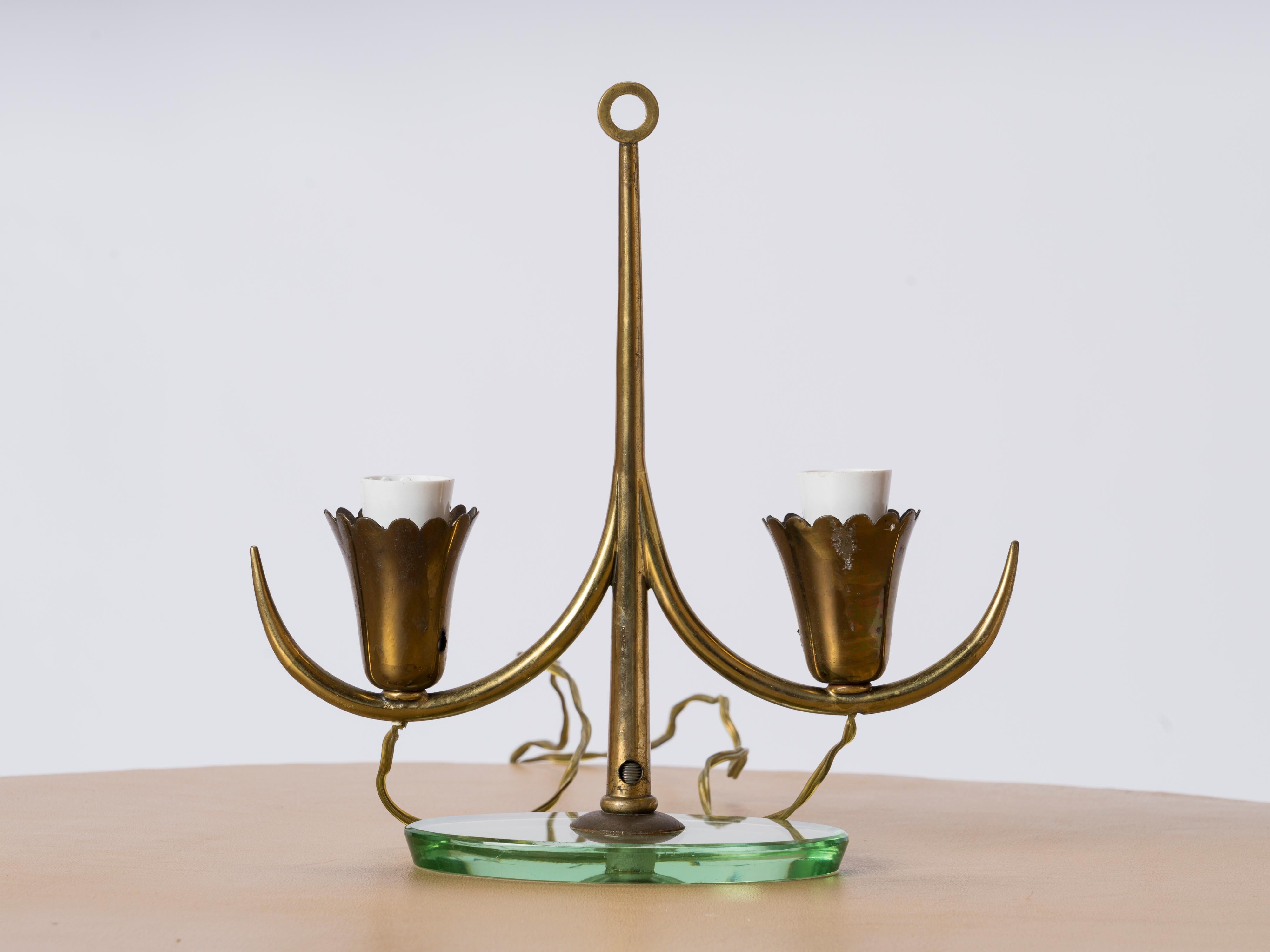 Italian Petite Glass and Brass Table Lamp att. Fontana Arte - Italy 1950's For Sale