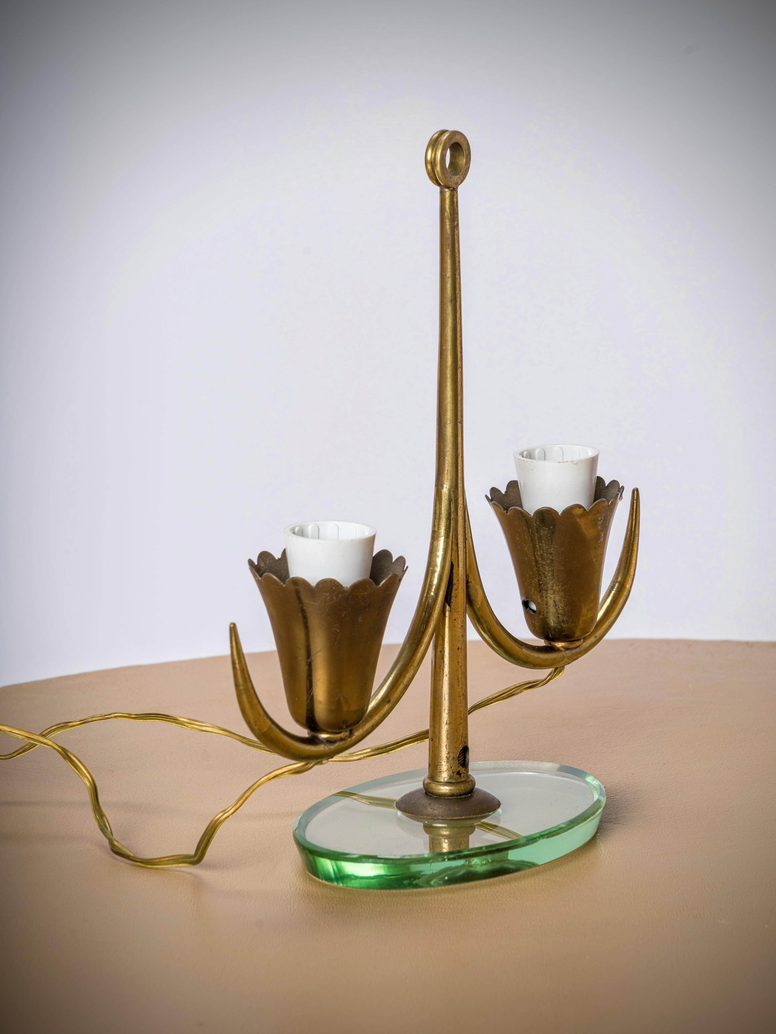 Mid-20th Century Petite Glass and Brass Table Lamp att. Fontana Arte - Italy 1950's For Sale