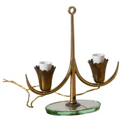 Petite Glass and Brass Table Lamp Att. Fontana Arte, Italy 1950s