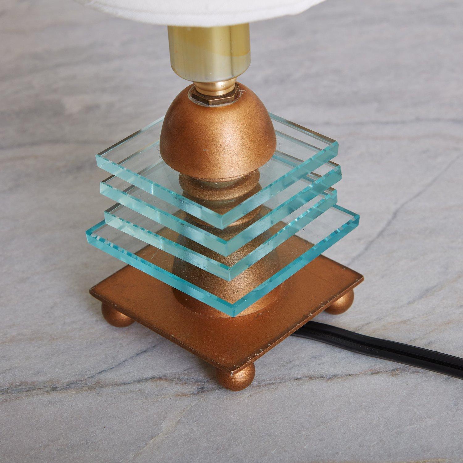 French Petite Glass + Copper Lamp For Sale