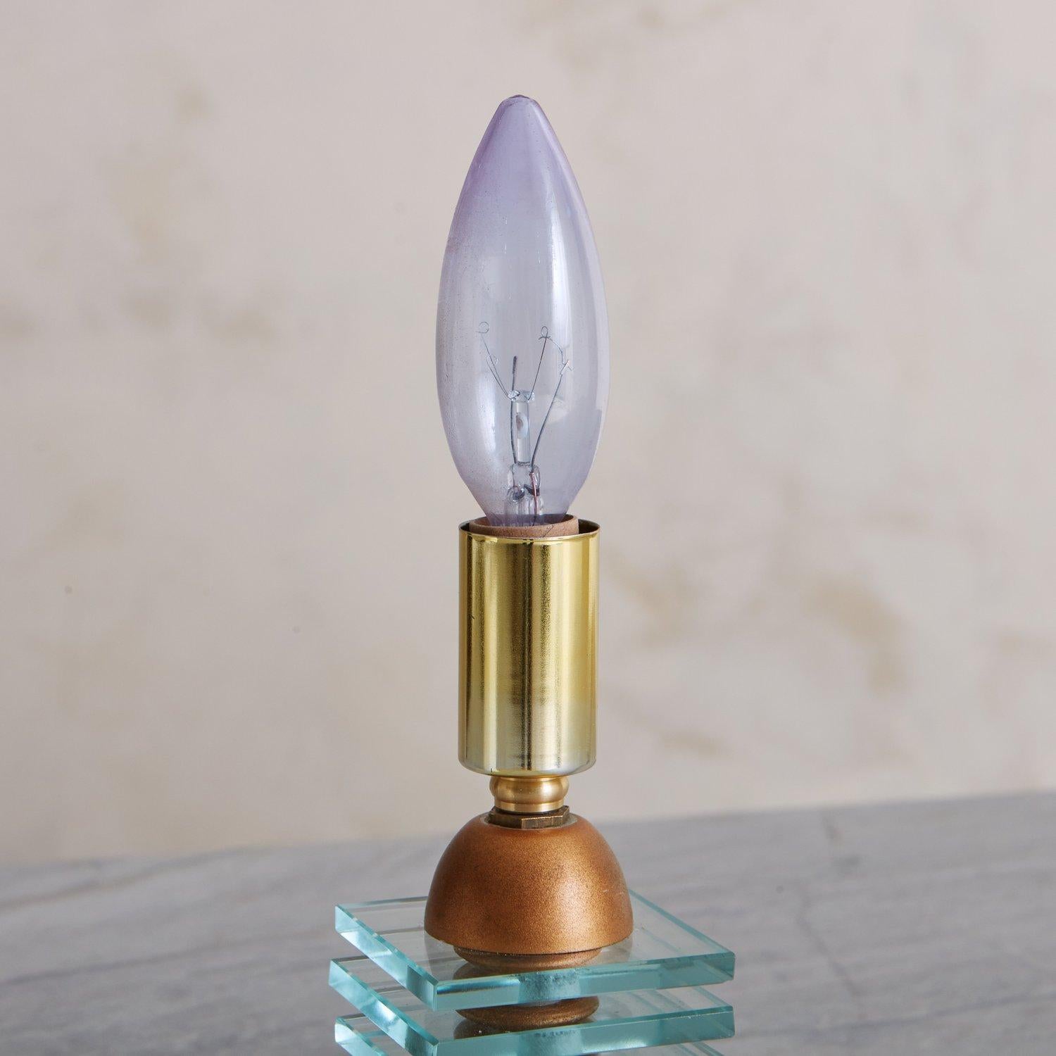 Petite Glass + Copper Lamp In Good Condition For Sale In Chicago, IL