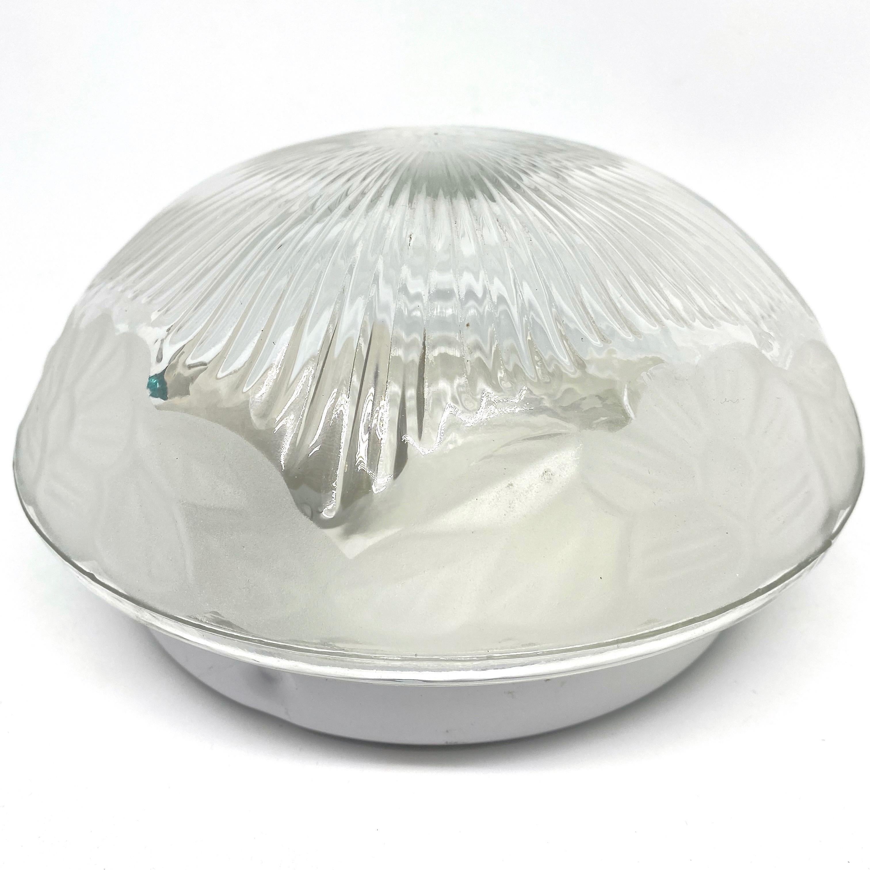 Petite Glass Flush Mount Ceiling Light Satined Flower Pattern, Germany, 1970s In Good Condition In Nuernberg, DE