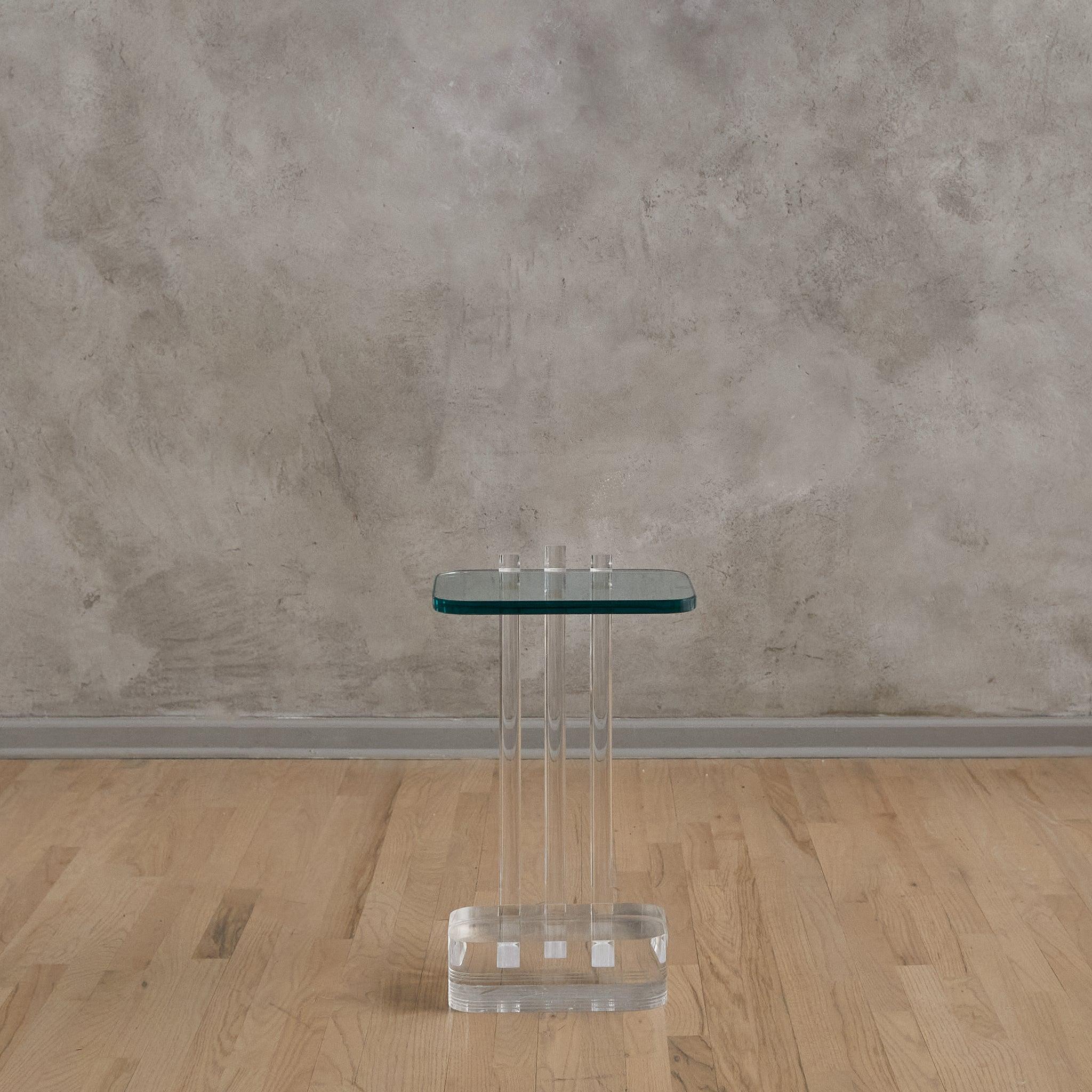 American Petite Glass + Lucite Side Table by Les Prismatique, 1980s For Sale