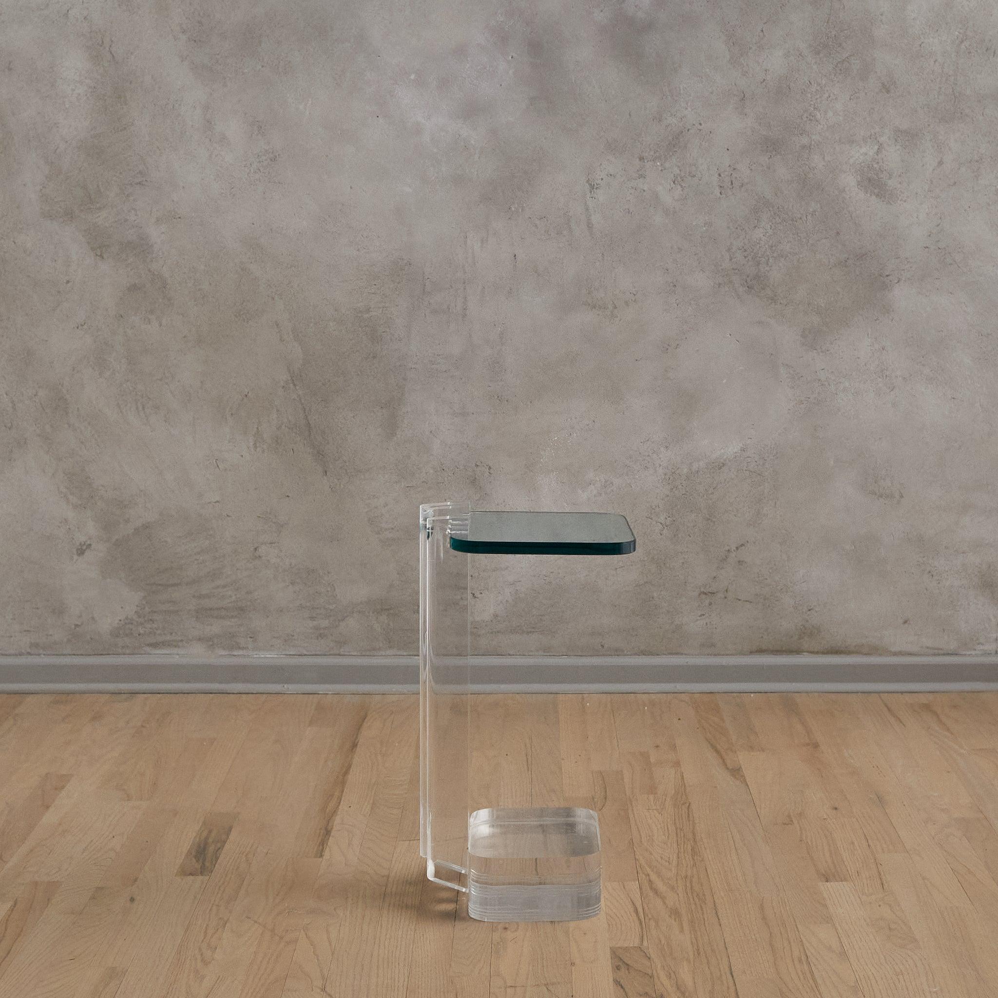 Late 20th Century Petite Glass + Lucite Side Table by Les Prismatique, 1980s For Sale