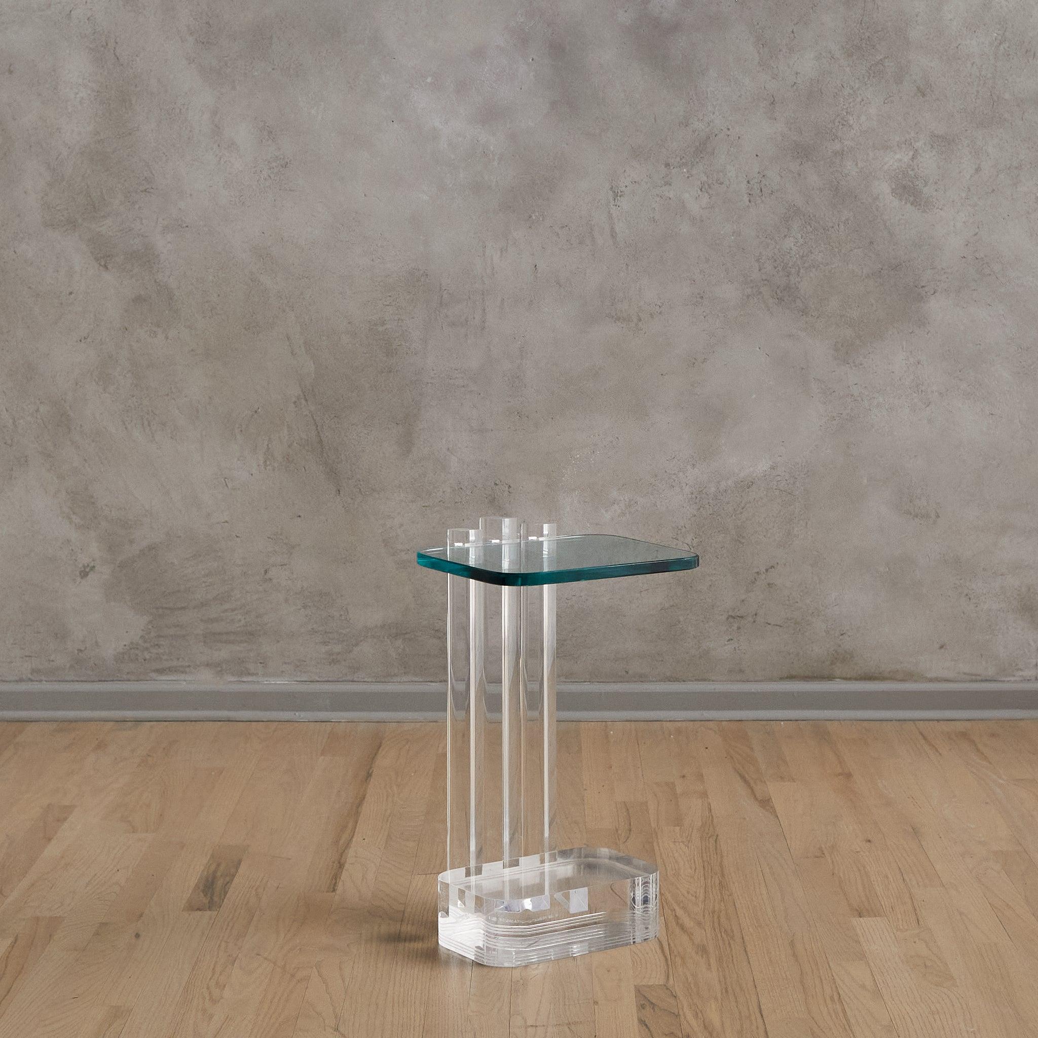Petite Glass + Lucite Side Table by Les Prismatique, 1980s For Sale 1