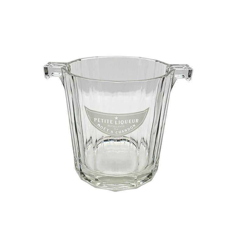 Vtg Petite Liquer Moet Chandon Ice Bucket Solid Glass w Handles 5" Tall 
