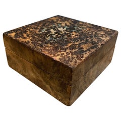 Petite boîte à bijoux en bois orné de cuir de chèvre Mexico, années 1960
