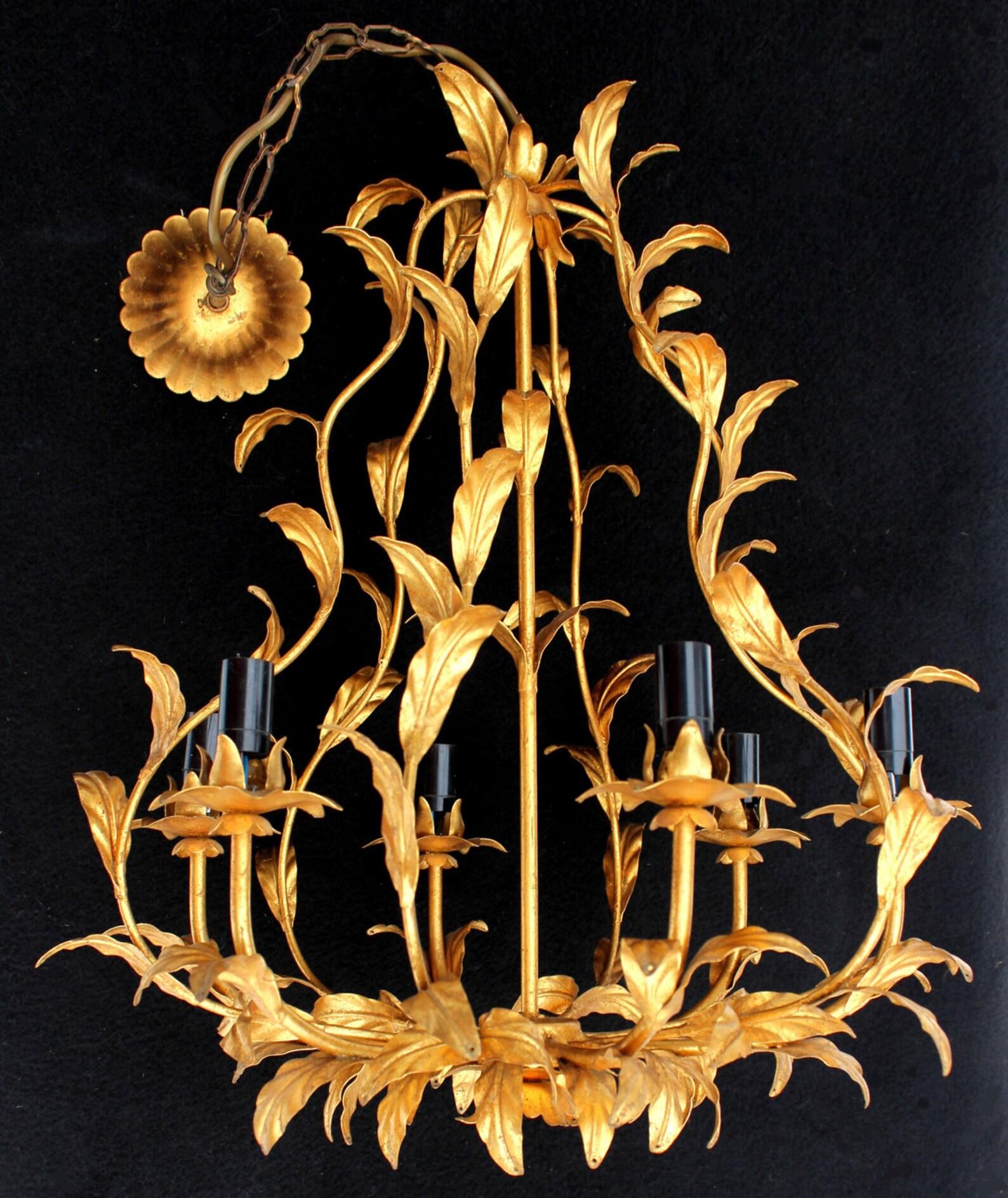 Italian Petite Gold-Plated Banci Firence Chandelier, Italy 1950s For Sale