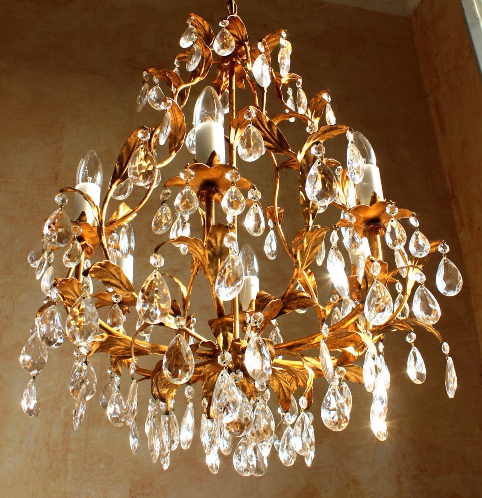 Petite Gold-Plated Banci Firence Chandelier, Italy 1950s In Good Condition For Sale In Berlin, BE
