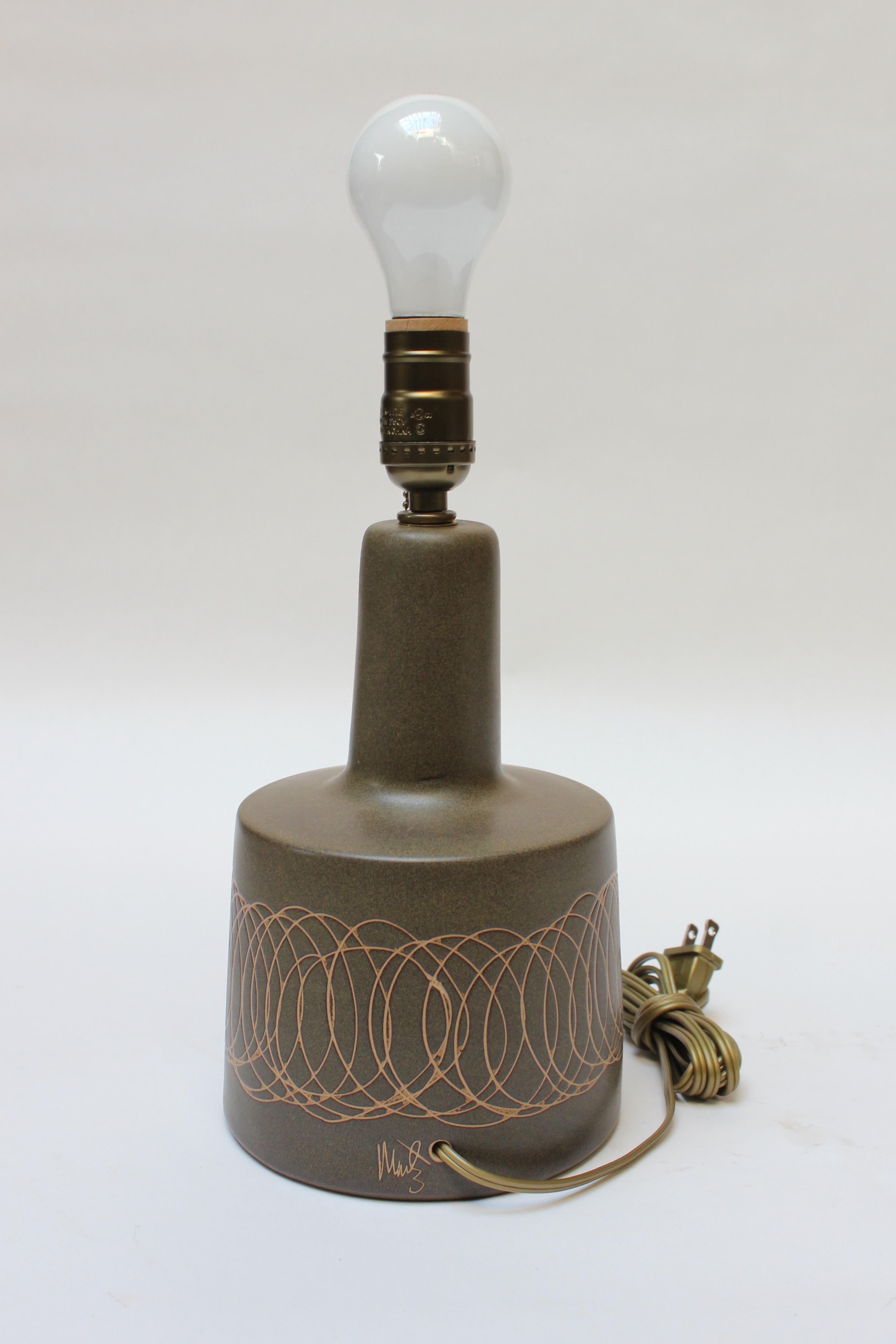 Mid-Century Modern Petite Gordon and Jane Martz Ceramic Table Lamp with Shade