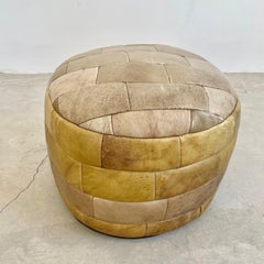 Petite Green De Sede Patchwork Leather Pouf, 1960s Switzerland