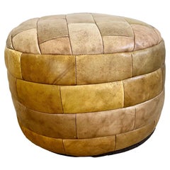 Petite Green De Sede Patchwork Leather Pouf, 1960s Switzerland