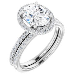Petite Halo GIA Oval Brilliant Diamond Engagement Wedding Ring