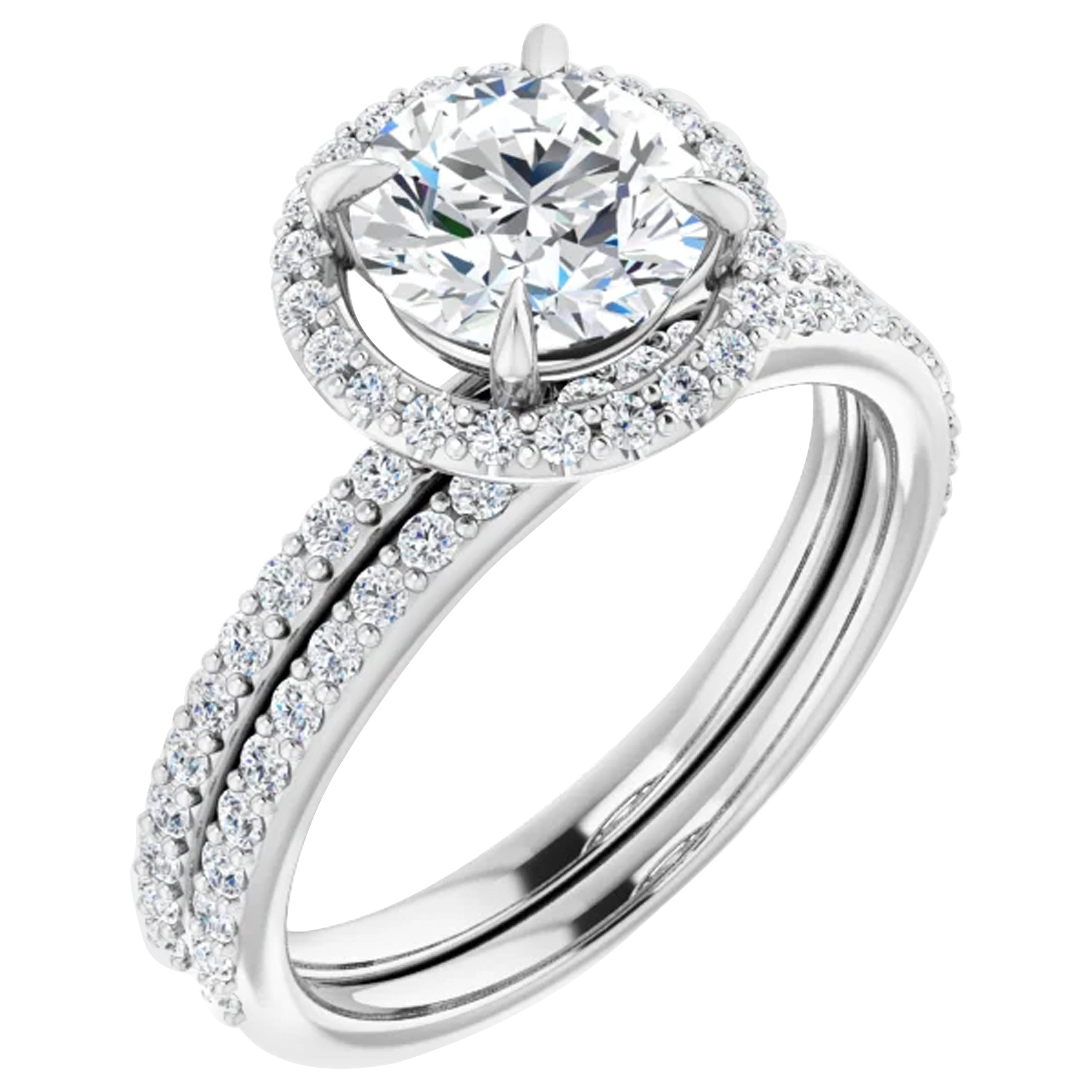 Petite Halo GIA Round Brilliant Diamond Engagement Wedding Ring  For Sale
