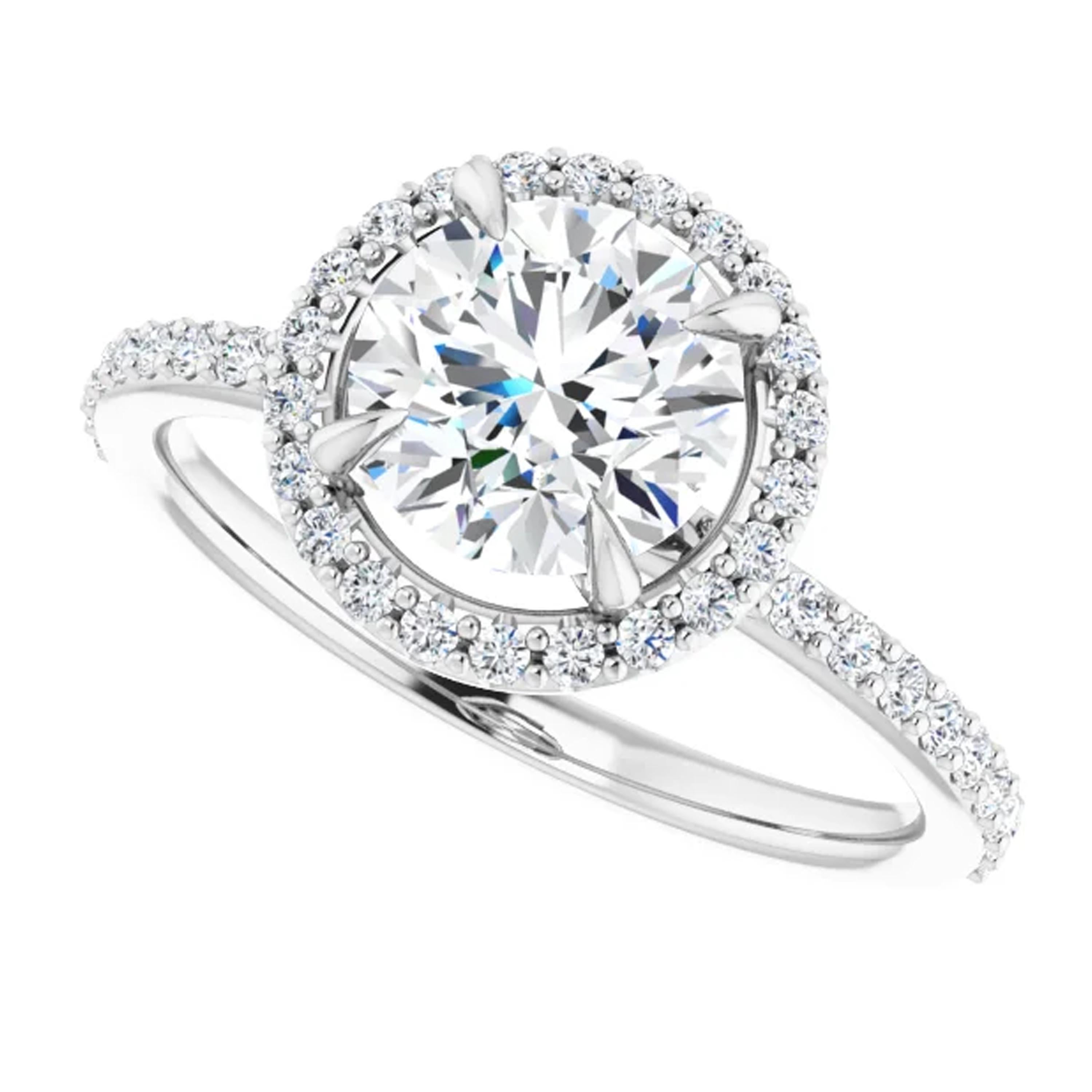 Round Cut Petite Halo GIA Round Brilliant Diamond Engagement Wedding Ring  For Sale