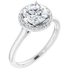 Petite Halo Round Brilliant Diamond Engagement Ring