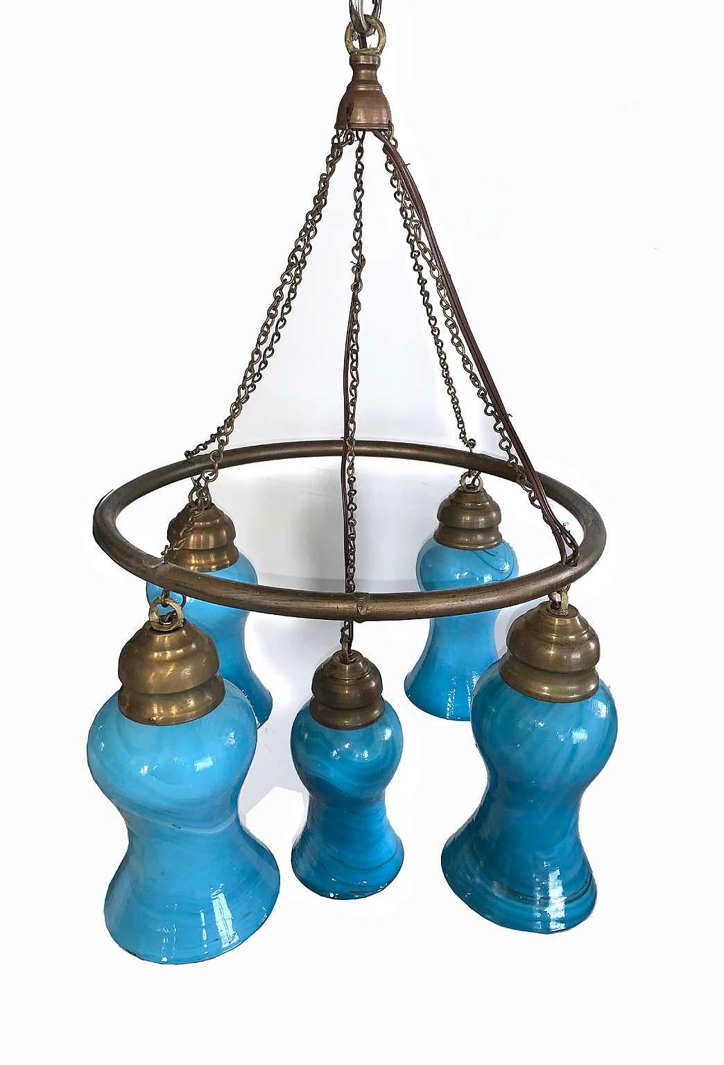 Petite Hand Blown Glass Egyptian Chandelier In New Condition In Sag Harbor, NY