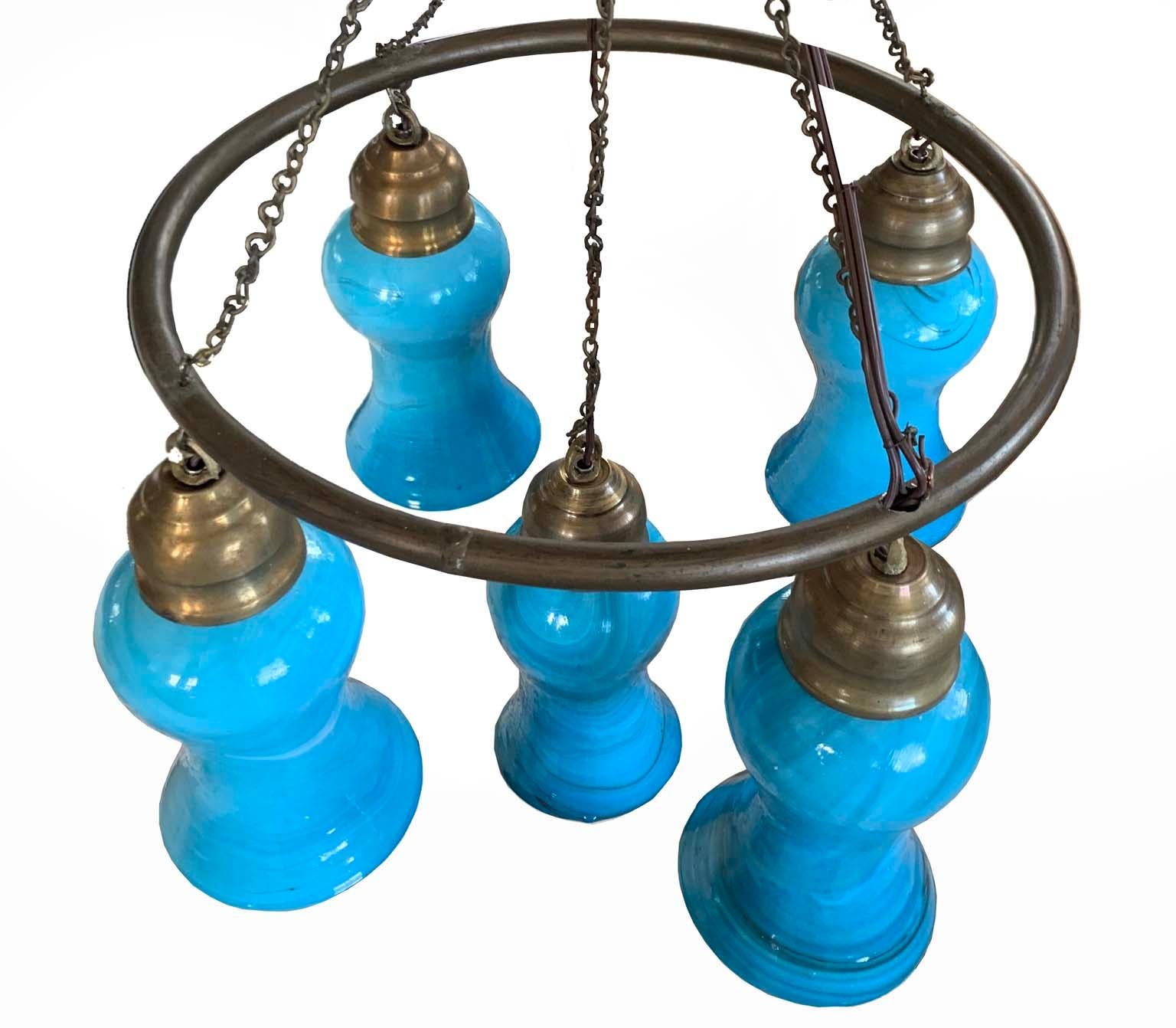 Contemporary Petite Hand Blown Glass Egyptian Chandelier