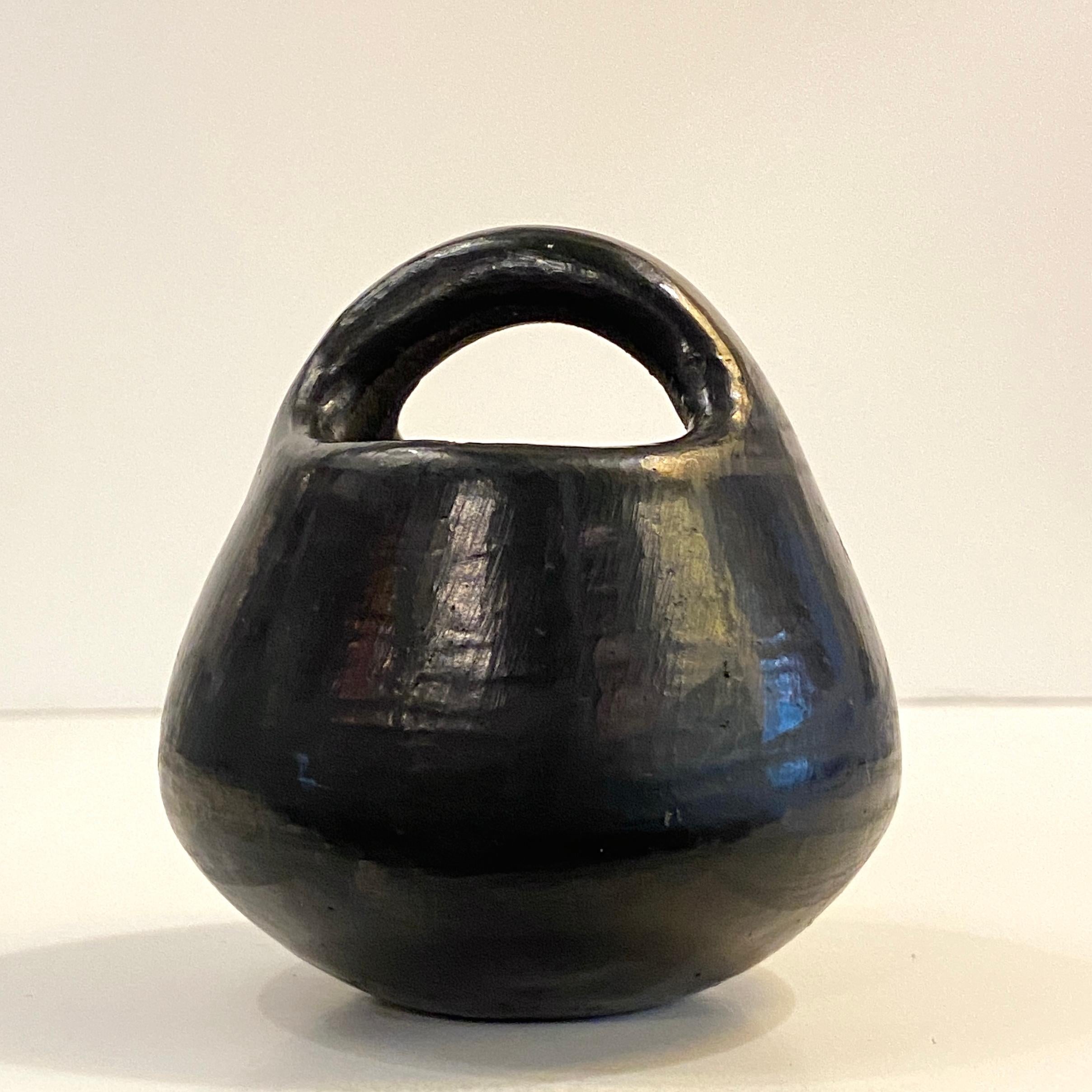 Glazed Petite Handmade Native American Black Ceramic Vessel