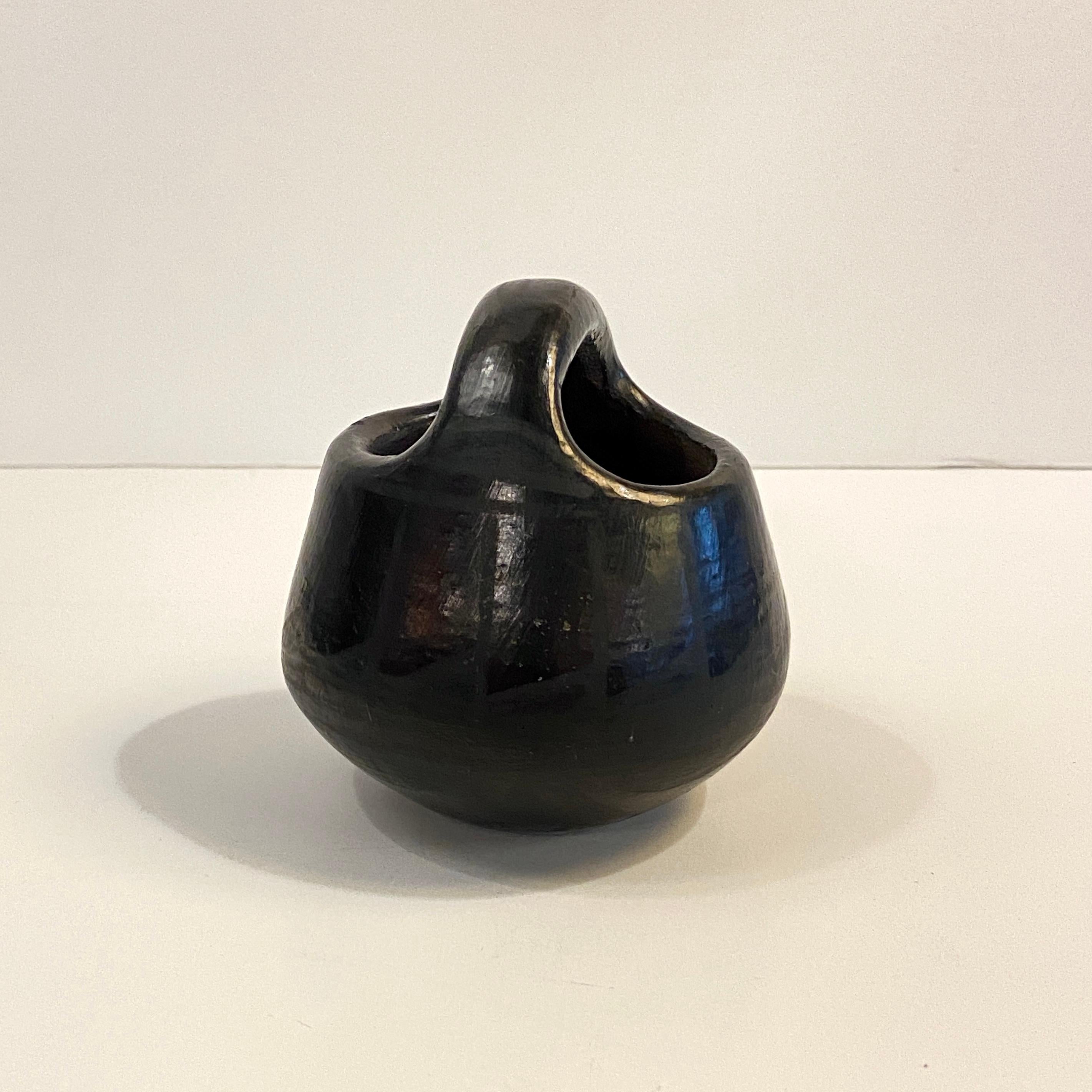 20th Century Petite Handmade Native American Black Ceramic Vessel