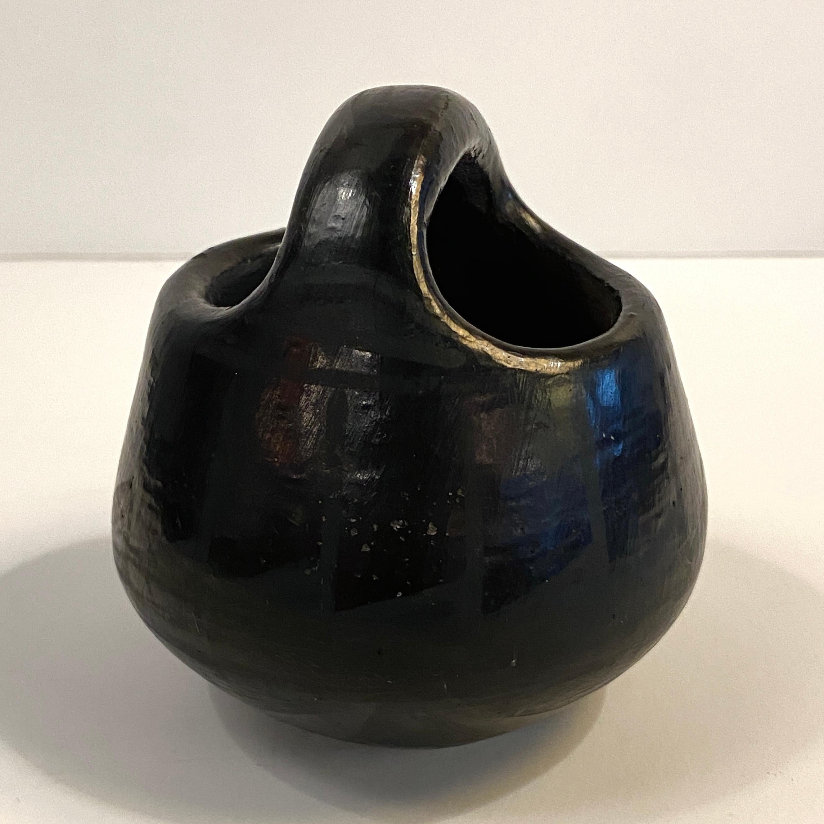 Petite Handmade Native American Black Ceramic Vessel 2