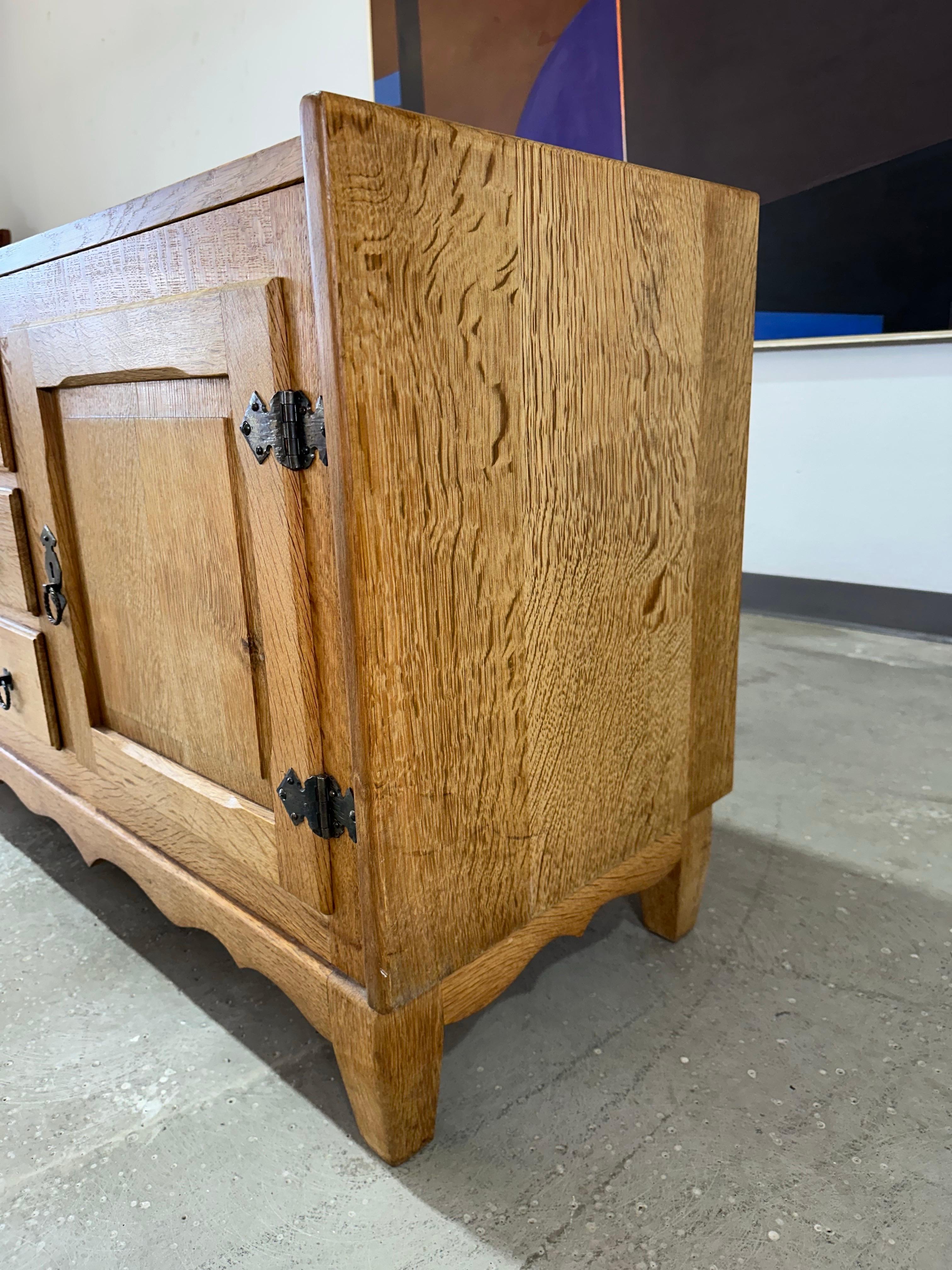 Petite Henning Kjaernulf attrb Mid Century Danish Oak Carved Brutalist Sideboard For Sale 7