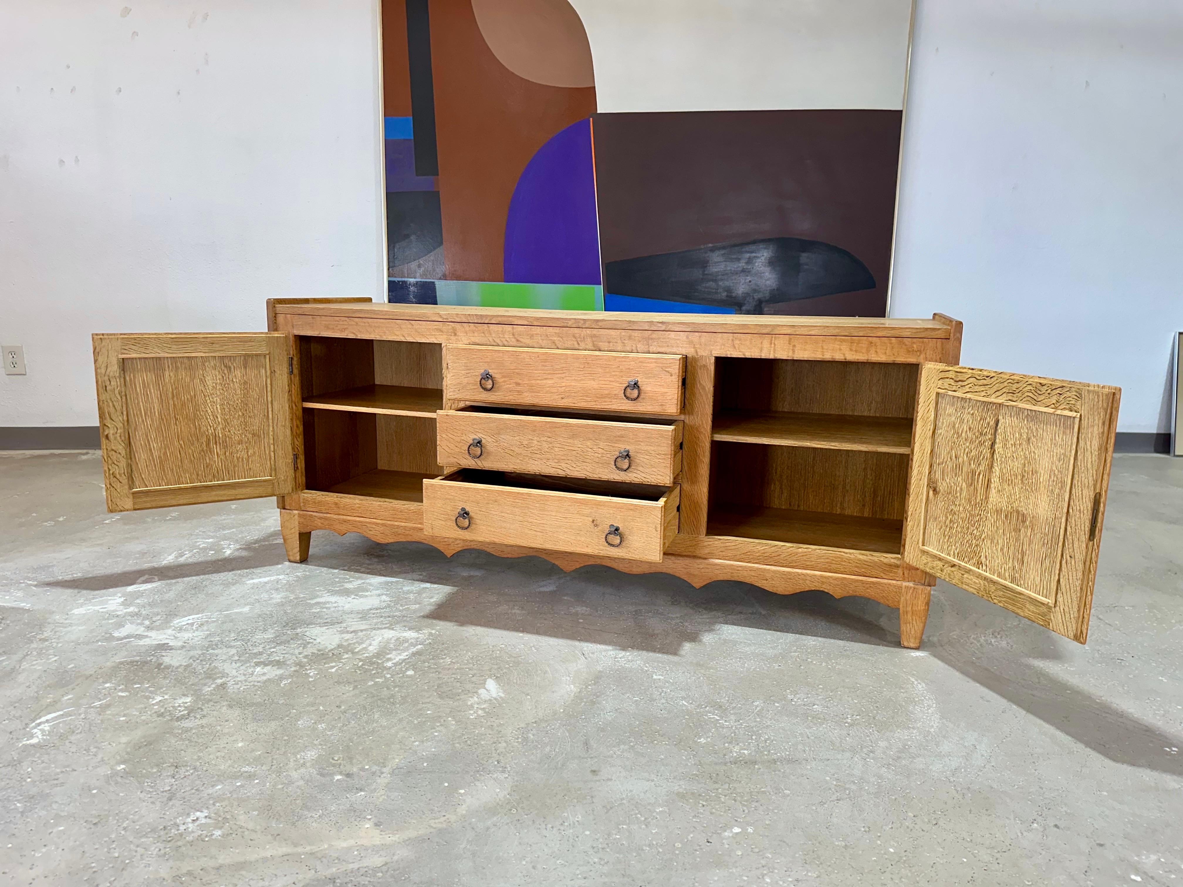 Petite Henning Kjaernulf attrb Mid Century Danish Oak Carved Brutalist Sideboard For Sale 1