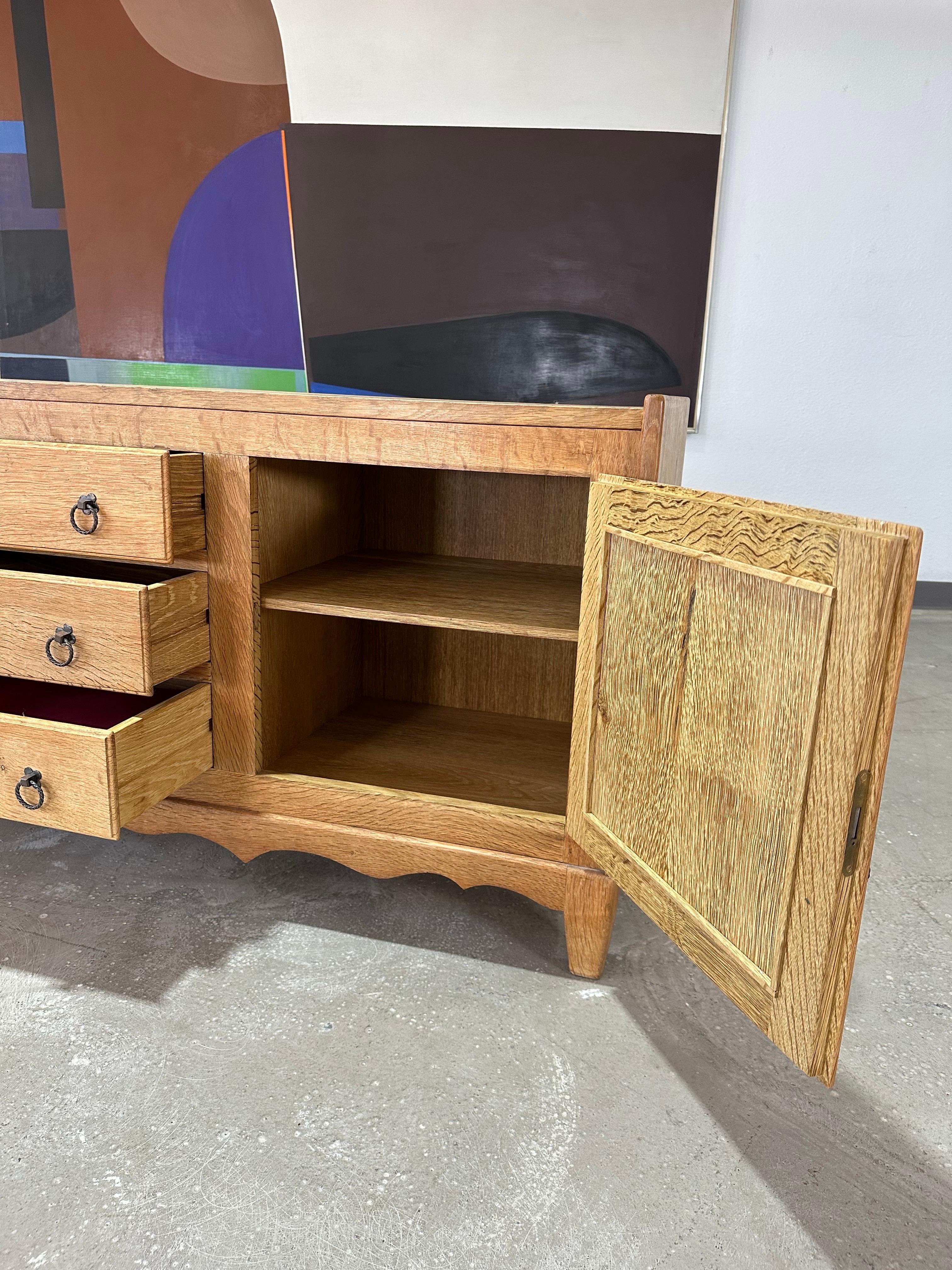 Petite Henning Kjaernulf attrb Mid Century Danish Oak Carved Brutalist Sideboard For Sale 2