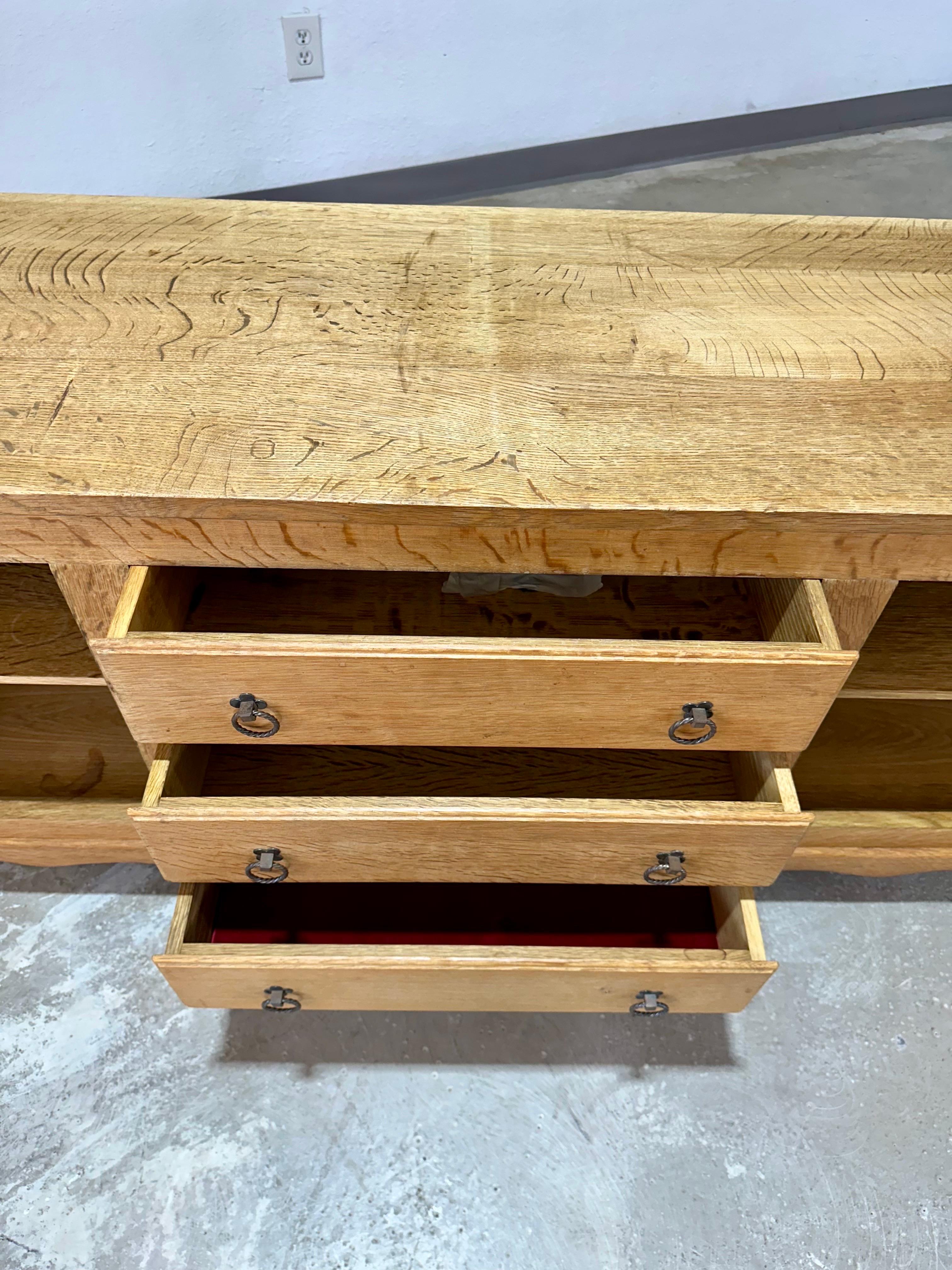 Petite Henning Kjaernulf attrb Mid Century Danish Oak Carved Brutalist Sideboard For Sale 5