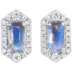Petite Hexagon Moonstone and Diamond Earrings